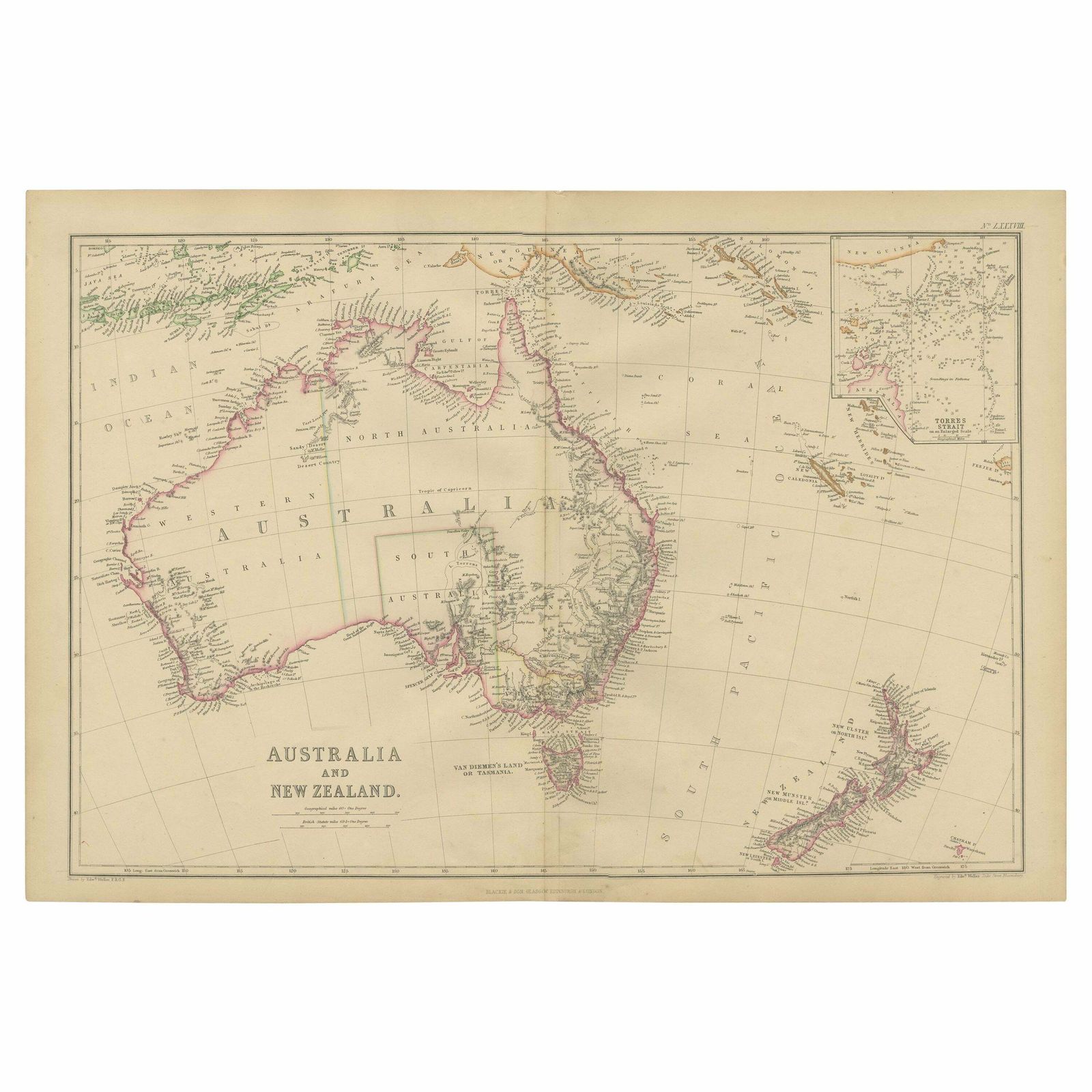 Antique Map Of Australia And New Zealand By W. G. Blackie, 1859