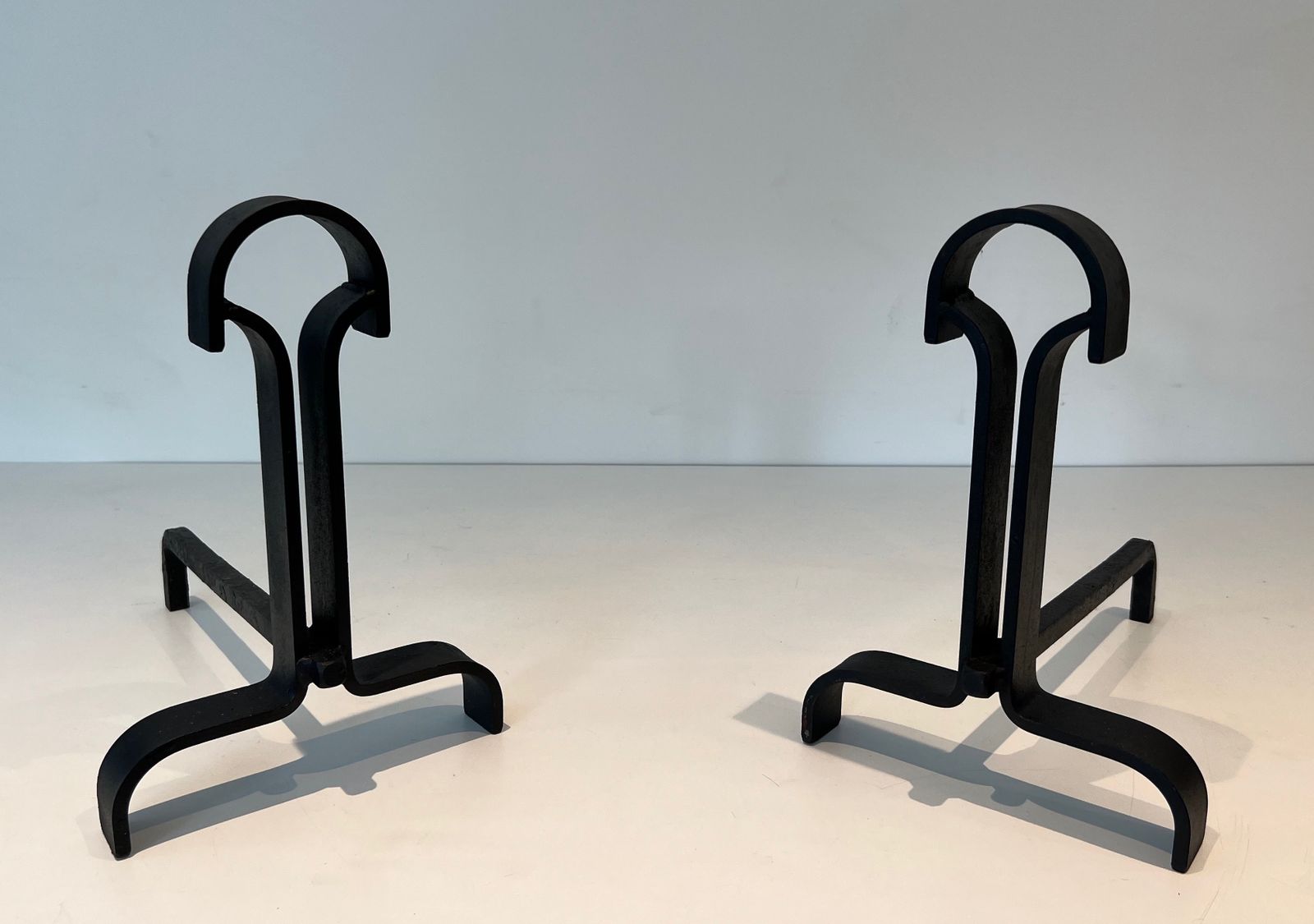 Home Fixtures Pair Of Modernist Wrought Iron Andirons photo