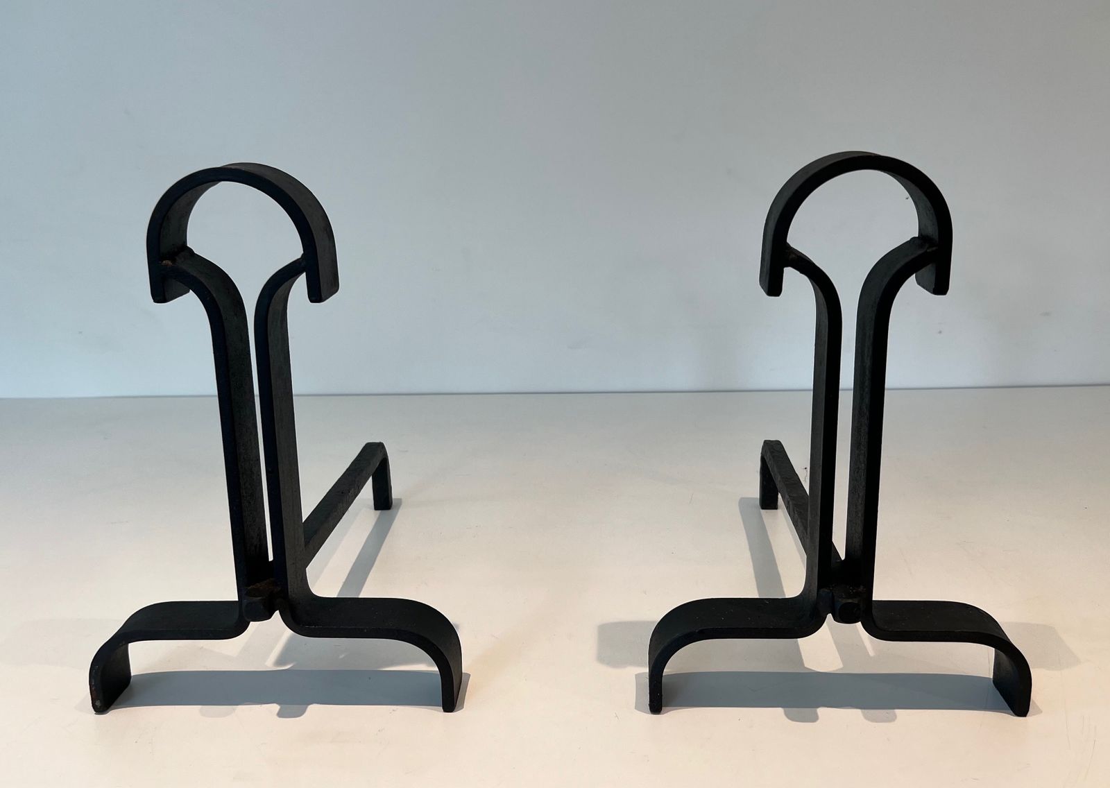 photo vintage Pair Of Modernist Wrought Iron Andirons