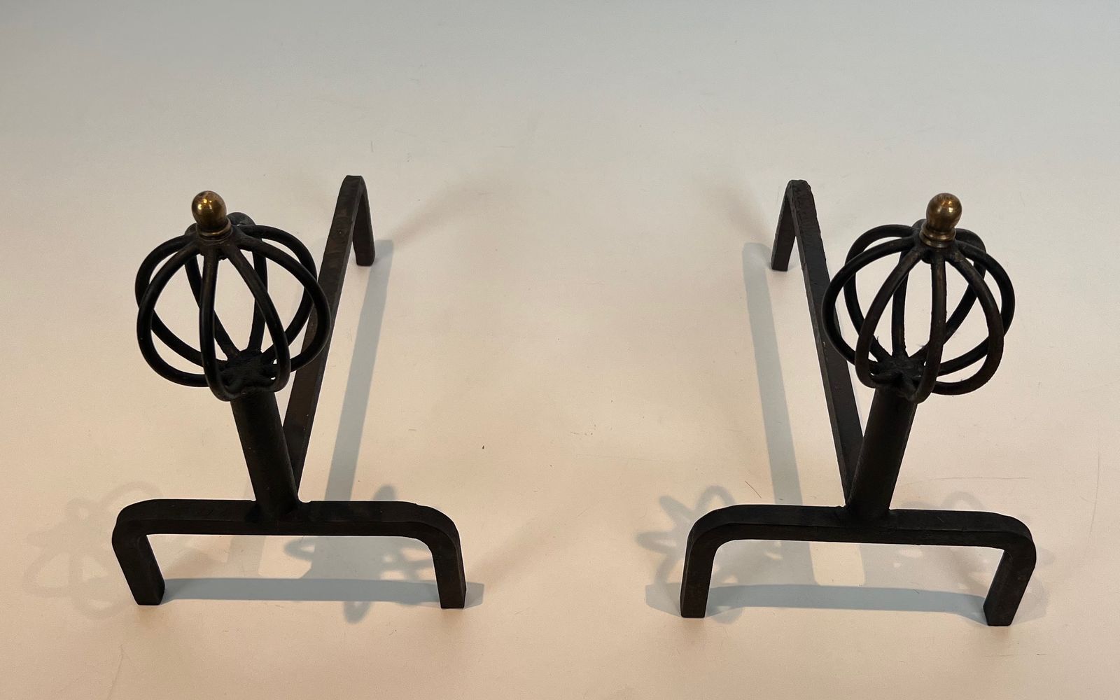 Pair Of Wrought Iron Andirons In The Taste Of Jean Royère photo 1150.0