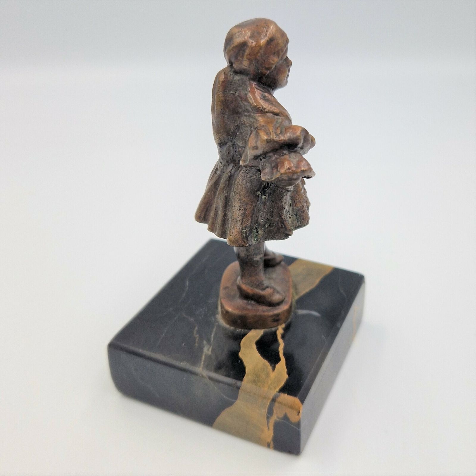 Girl Bronze Figure On Marble Base. 1880   1900 photo Art