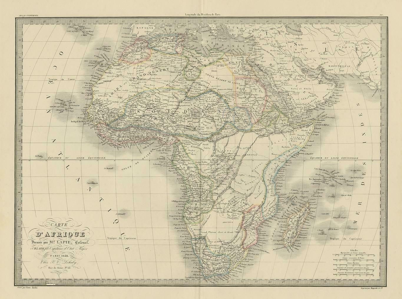 Antique Map Of Africa By Lapie, 1842 photo furniture