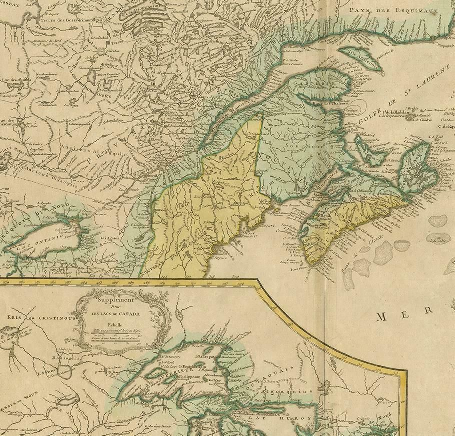 Antique Map Of New England And Part Of Canada By Vaugondy 'Circa 1755' photo for sale
