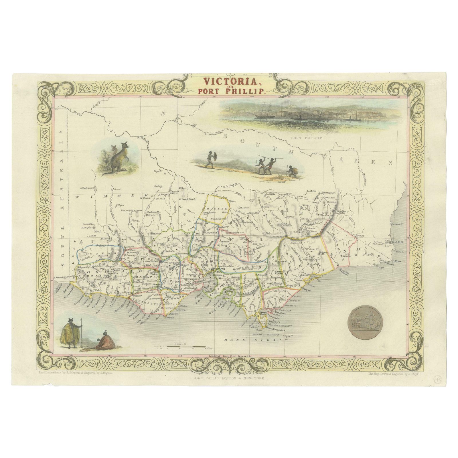 Antique Map Of Victoria, Or Port Phillip In Australia, Ca. 1850