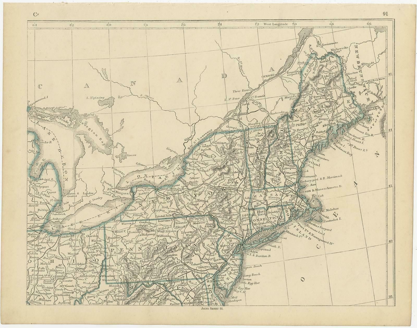 Antique Map Of The United States By Lowry, '1852' photo for sale