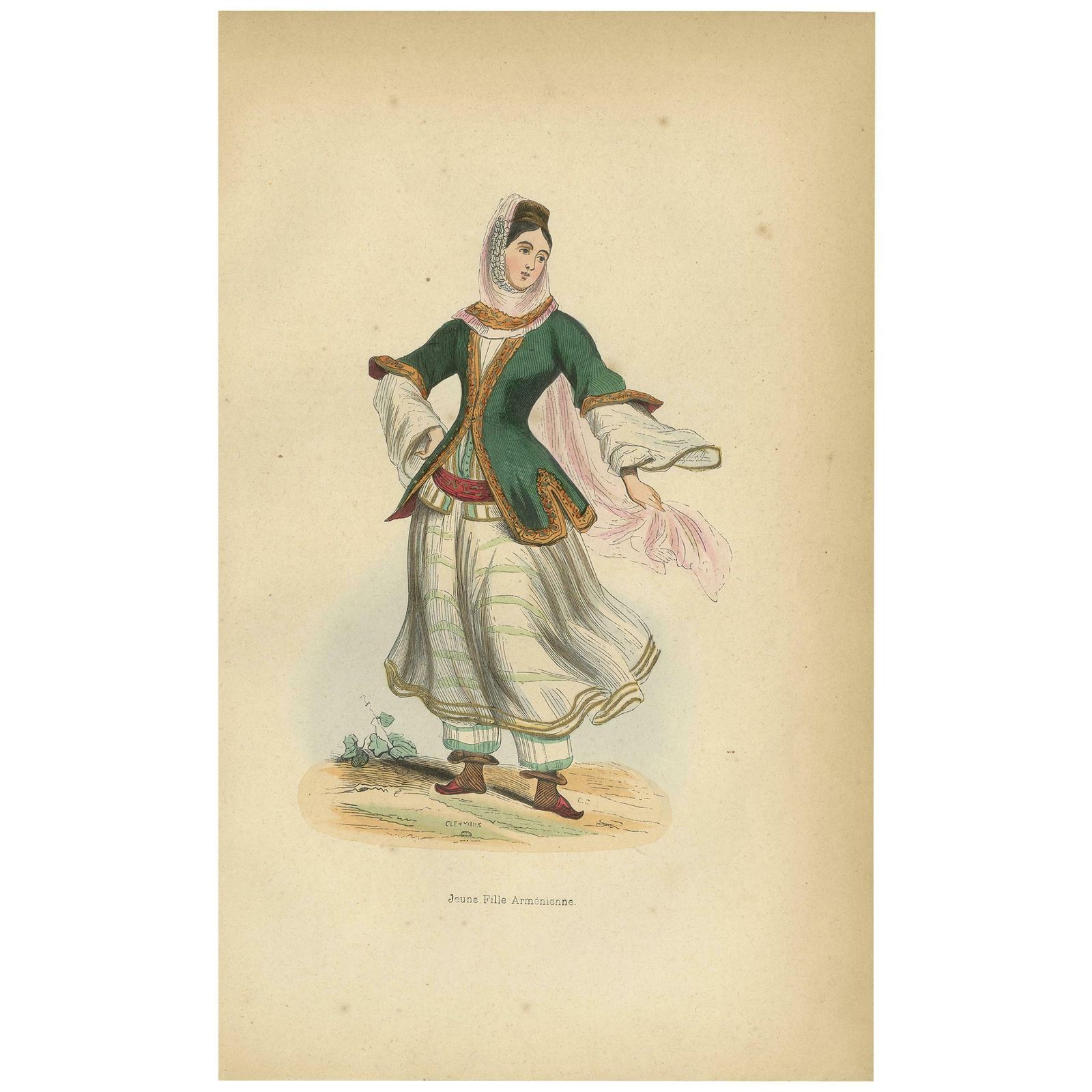 Antique Print Of An Armenian Girl By Wahlen, '1843'