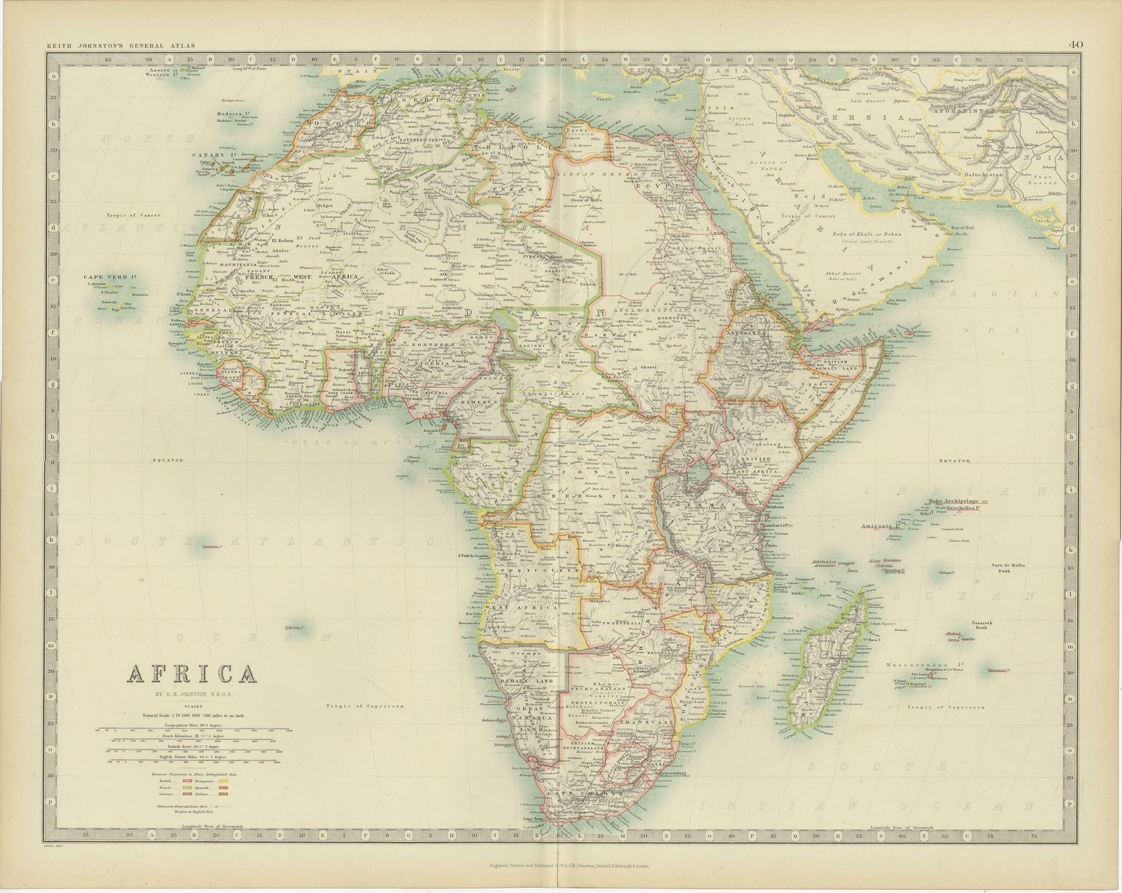 Antique Map Of Africa By Johnston (1909) photo for sale