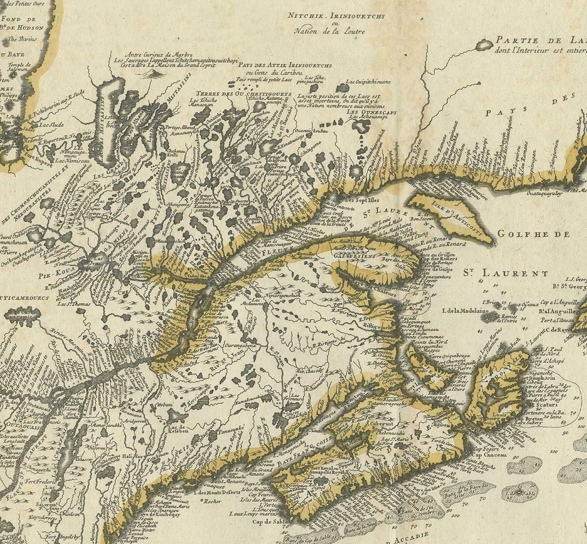 Antique Map Of New England And Eastern Canada By Homann Heirs, Circa 1755 photo for sale