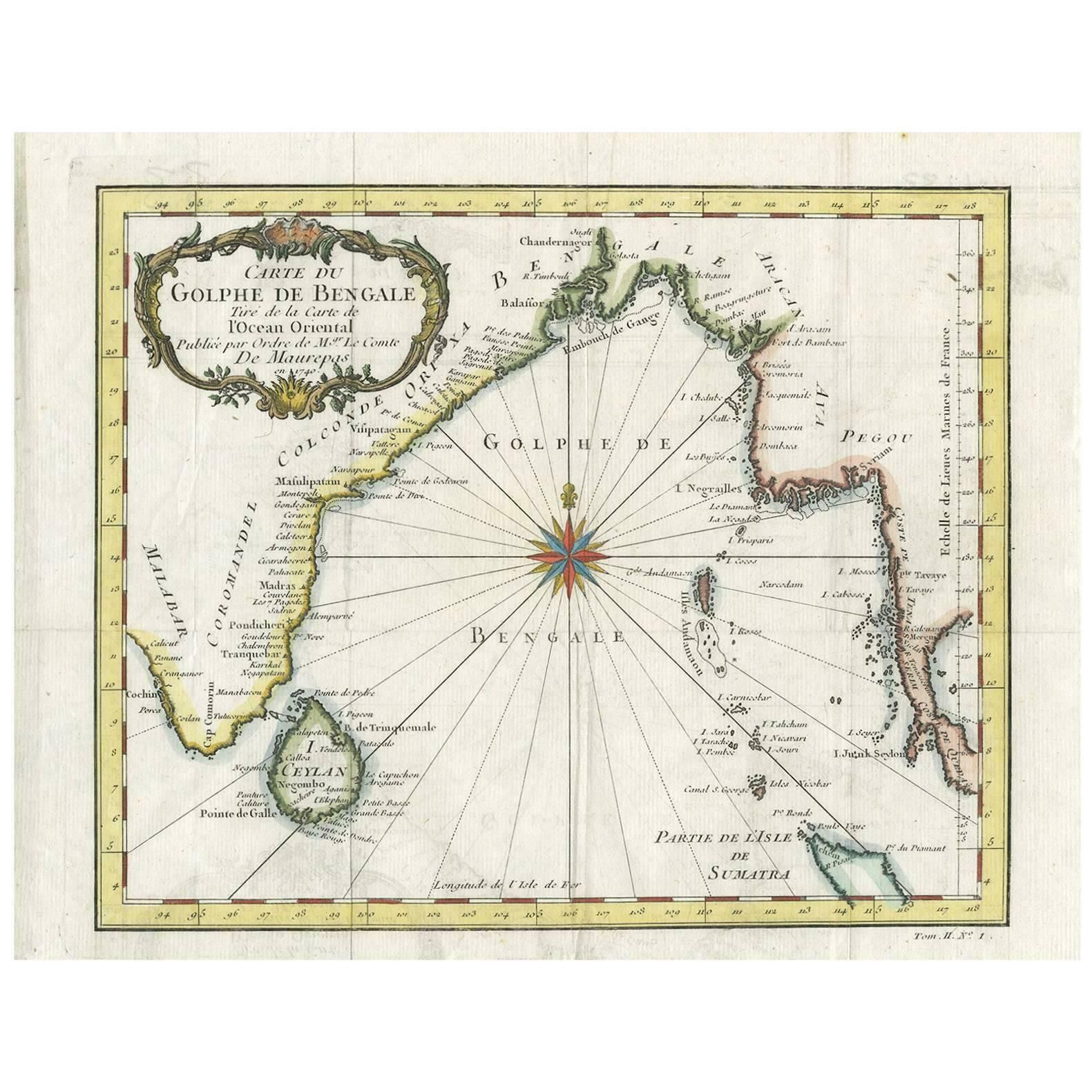 Antique Map Of The Gulf Of Bengal By J.N. Bellin, Circa 1760