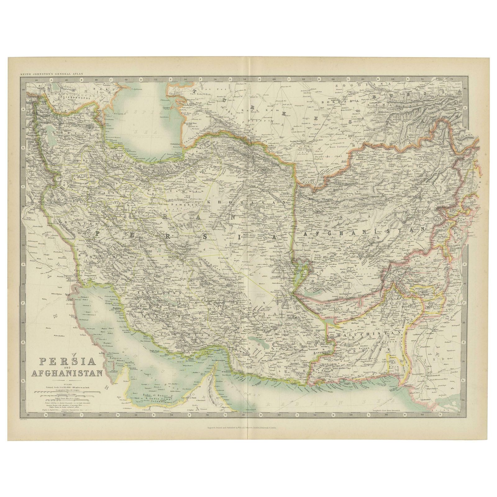Antique Map Of Persia And Afghanistan By Johnston '1909'