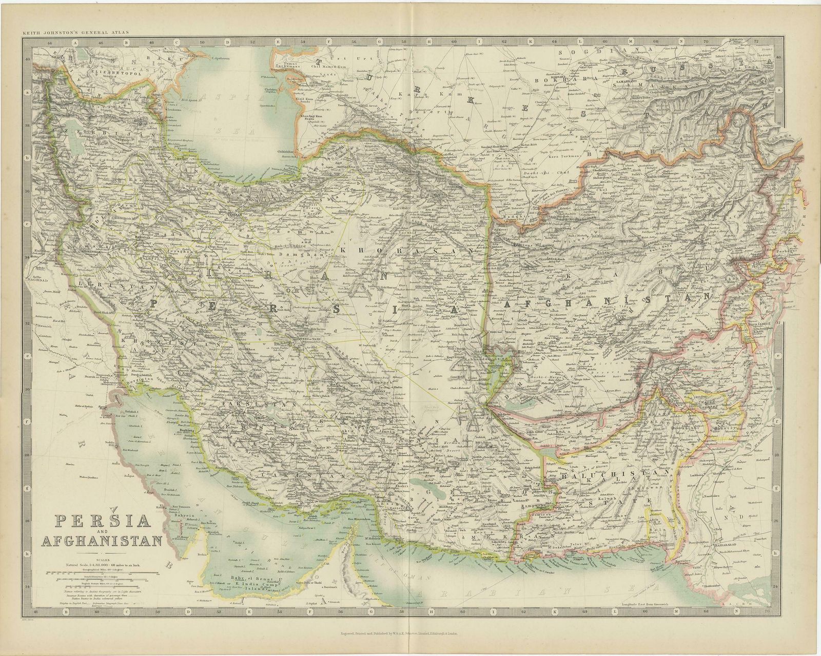 Antique Map Of Persia And Afghanistan By Johnston '1909' photo Art