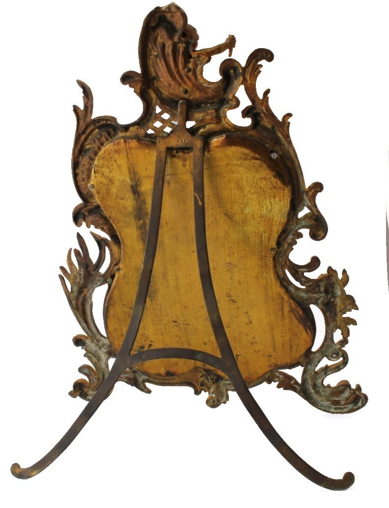 19th Century French Gold Gilt Bronze Rococo Style Cherub Easel Back Table Mirror. photo vinterior