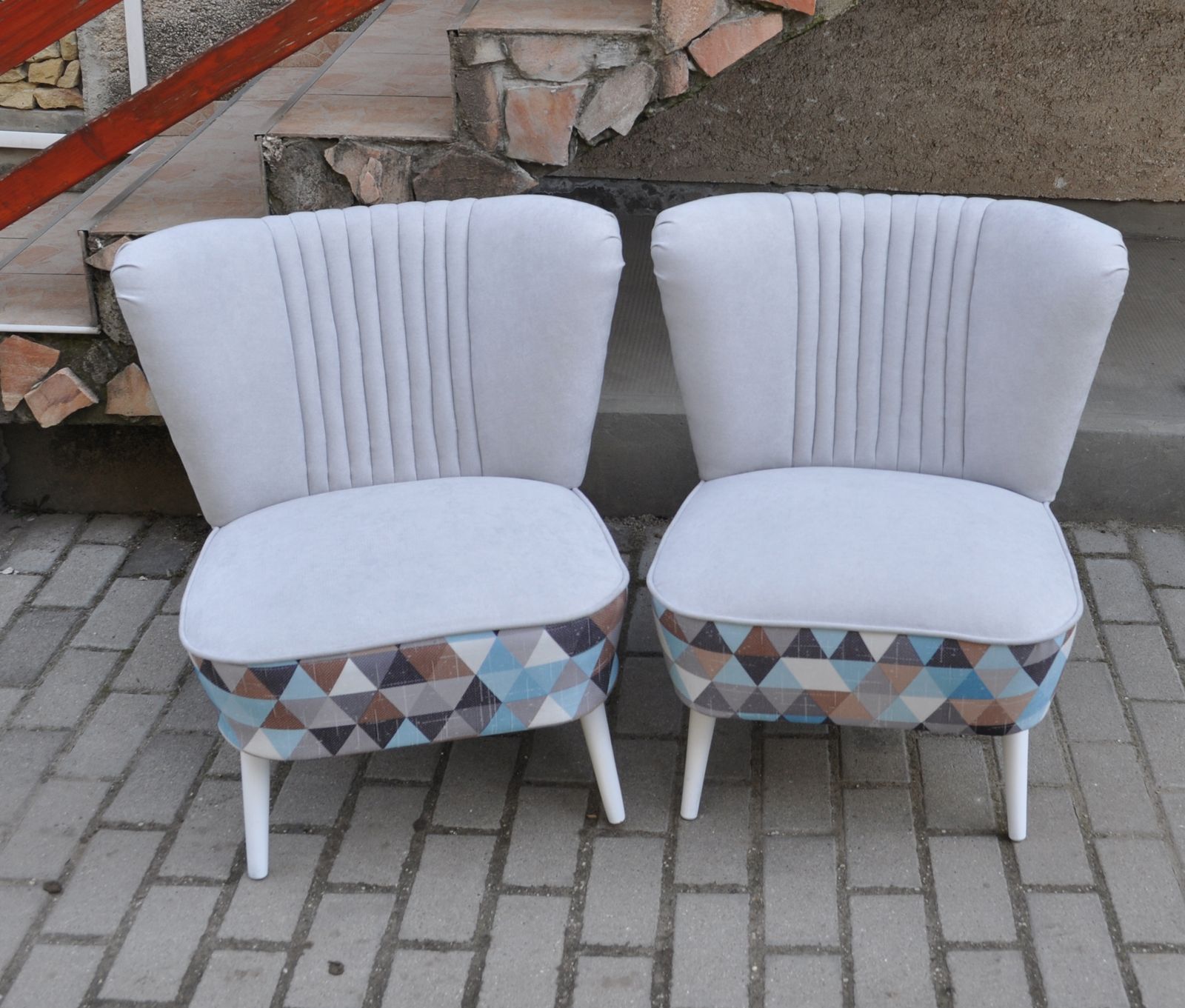 Pair Of Cocktail Chairs Gray And Geometric Shape Fabric photo 1176.0