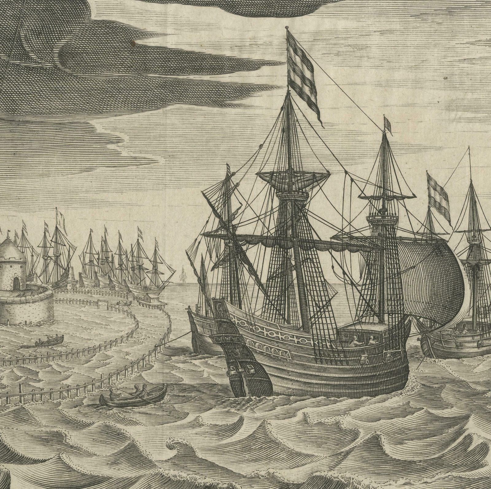 Antique Print Of A Fleet Of Nine Ships Departing To The East Indies '1603' photo furniture