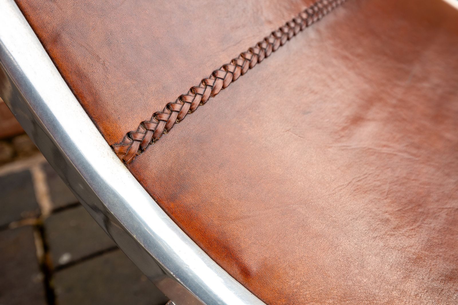 photo for sale Tan Hide Leather Lounge Chair Mid Century Mcm Aluminium Hungarian A.Rt Deco Bauhaus Style 1970s Hungary Rudolf Szedleczky