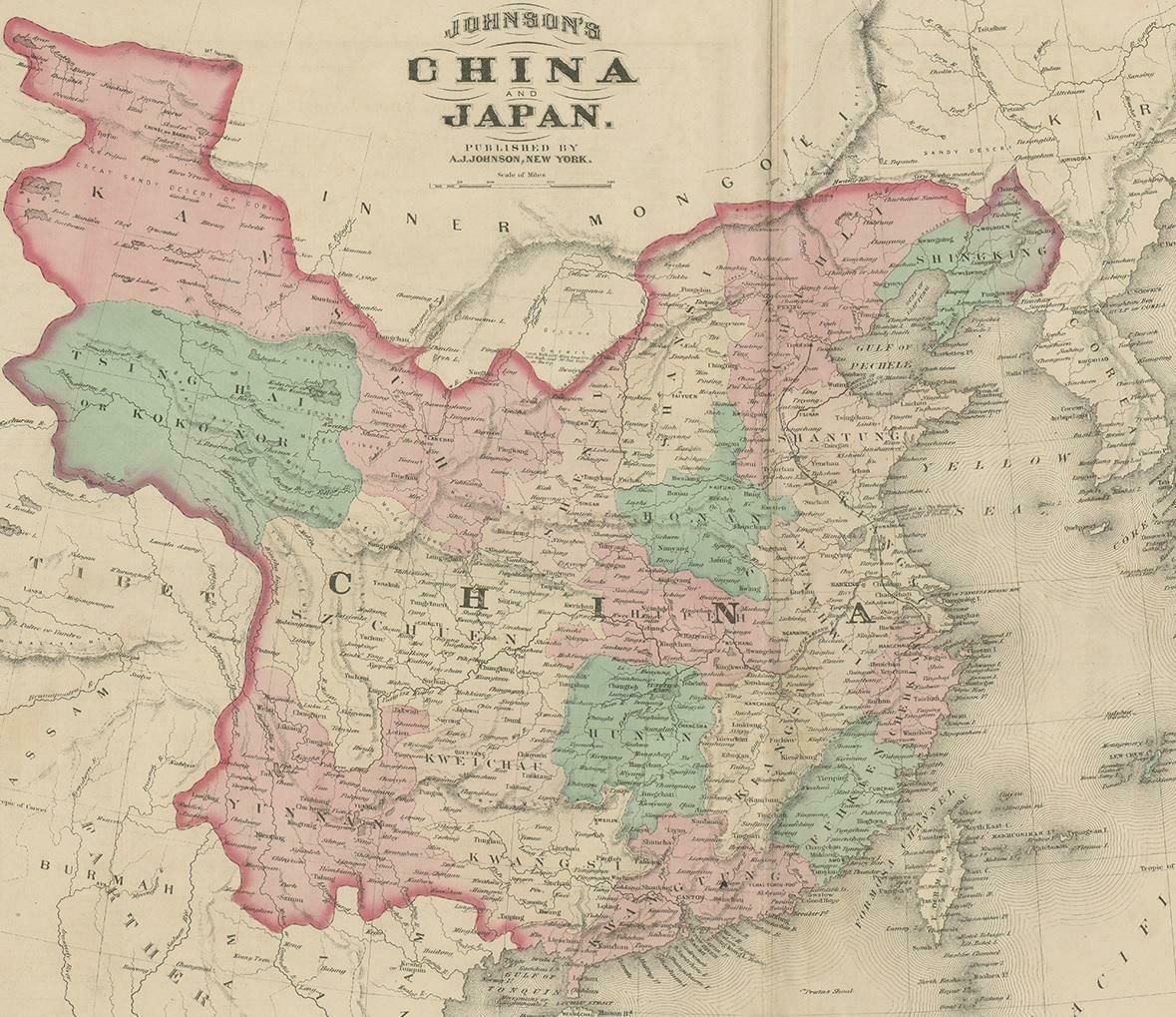 Antique Map Of China And Japan By Johnson, 1872 photo for sale