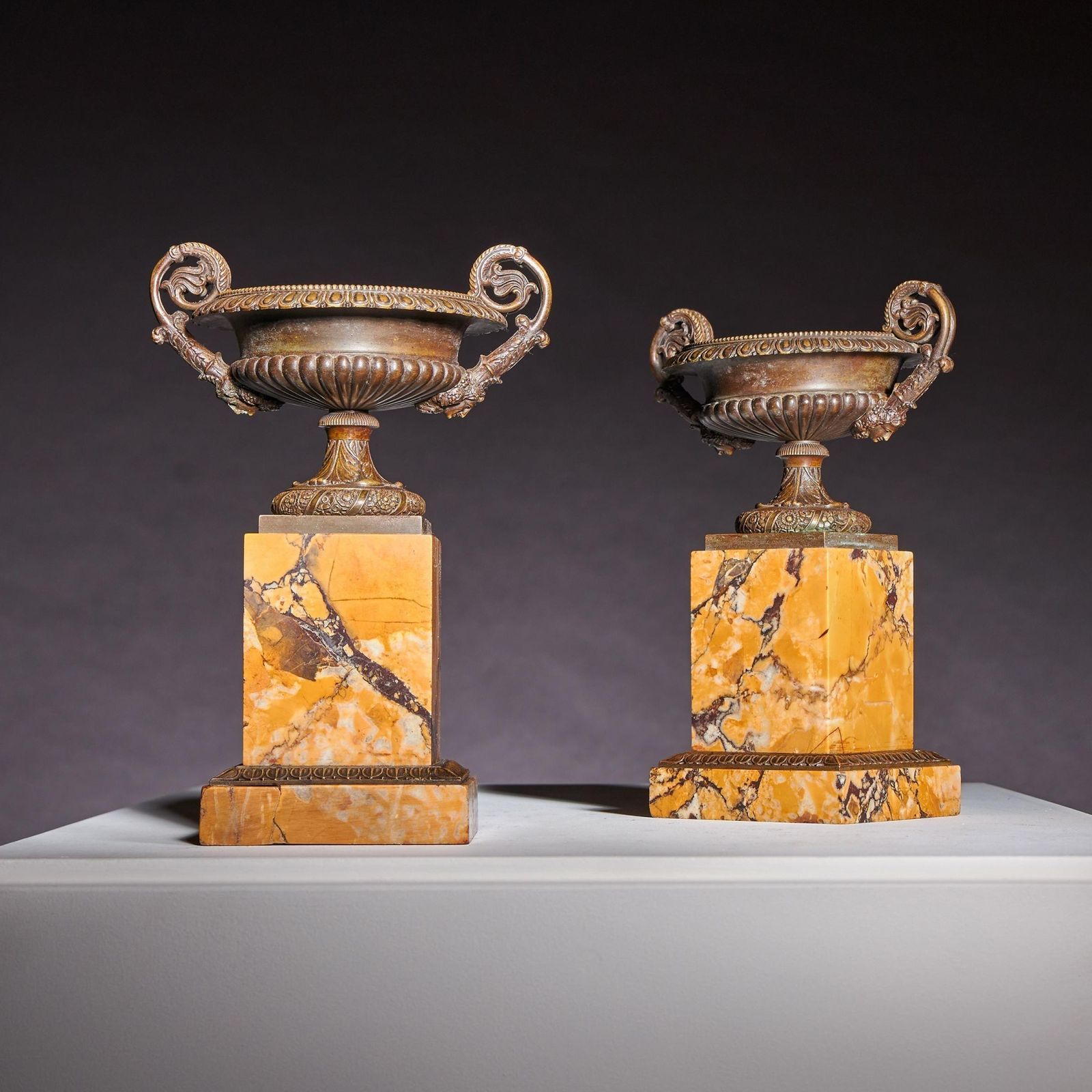 A Pair Of Early 19th Century French Bronze And Marble Tazzas Of Particularly High Quality And Large Size photo Home Decor
