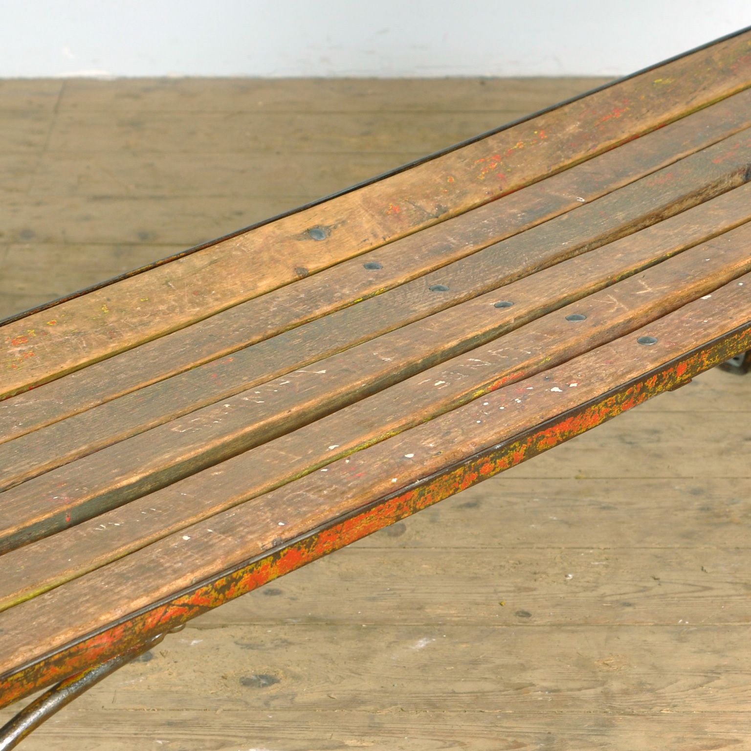 Riveted Iron Park Bench 1920s, Vintage photo vinterior
