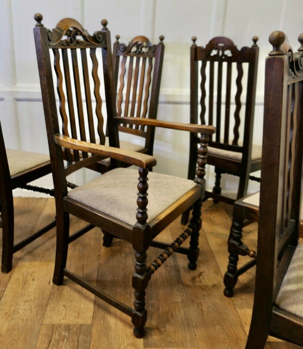 Set Of 6 19th Century Country House Oak Dining Chairs photo vinterior