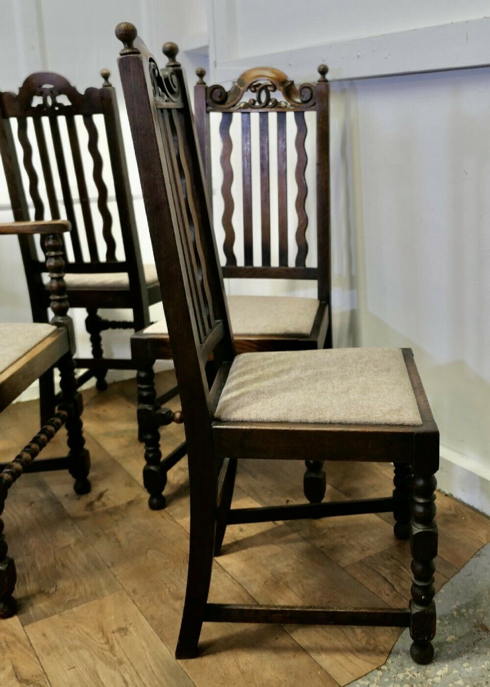 Set Of 6 19th Century Country House Oak Dining Chairs photo buy