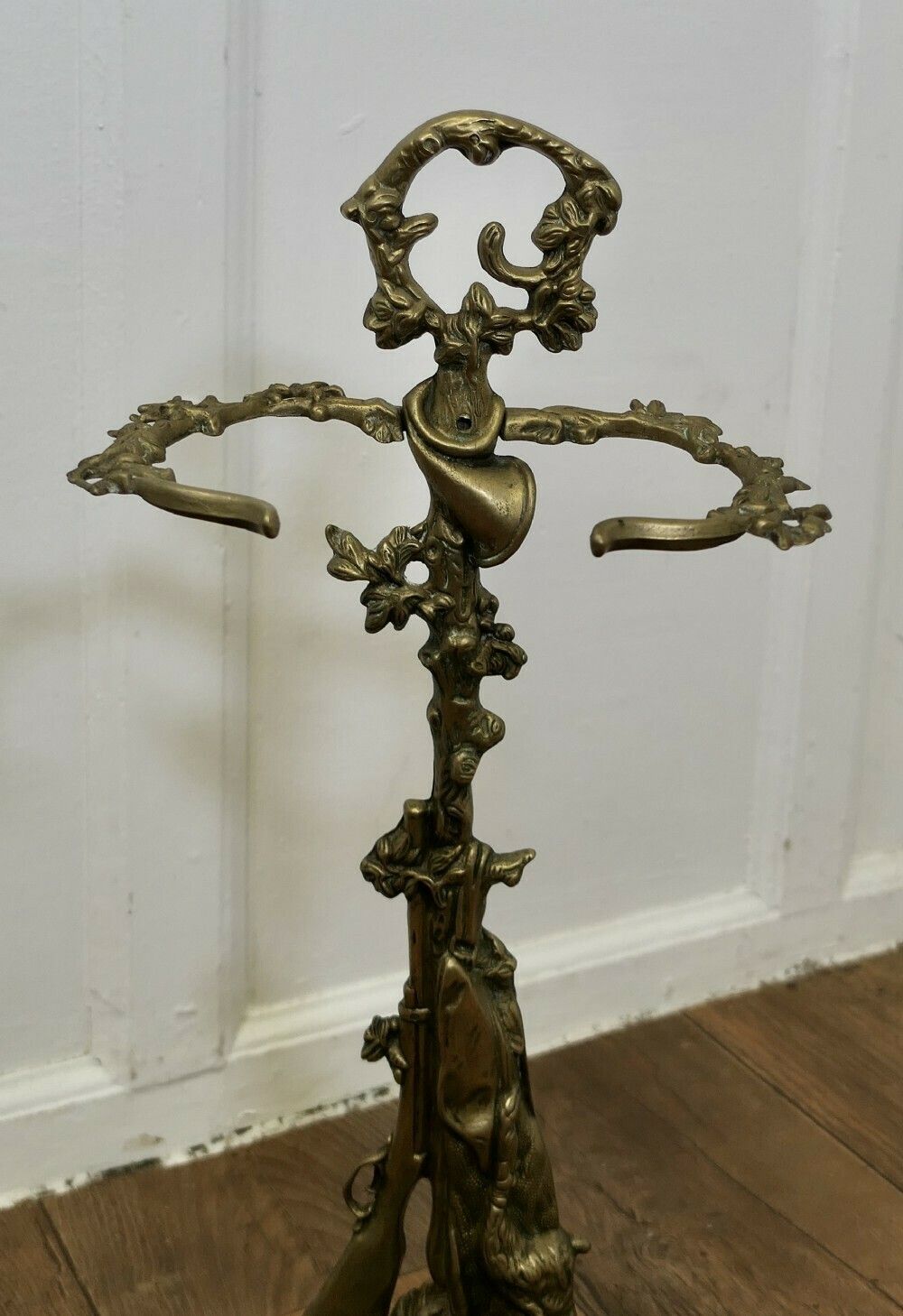 French Hunting Theme (Chasse) Brass Stick Stand photo for sale