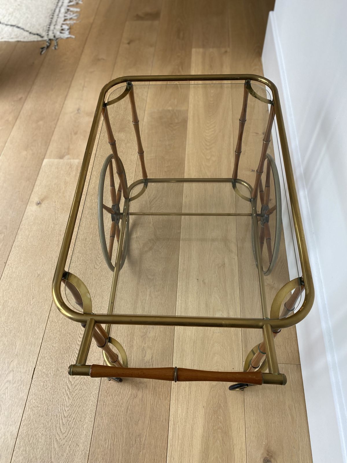 A Rare 20th Century C1970 Faux Bamboo And Brass Drinks Trolley Attributed To Maison Jansen photo for sale