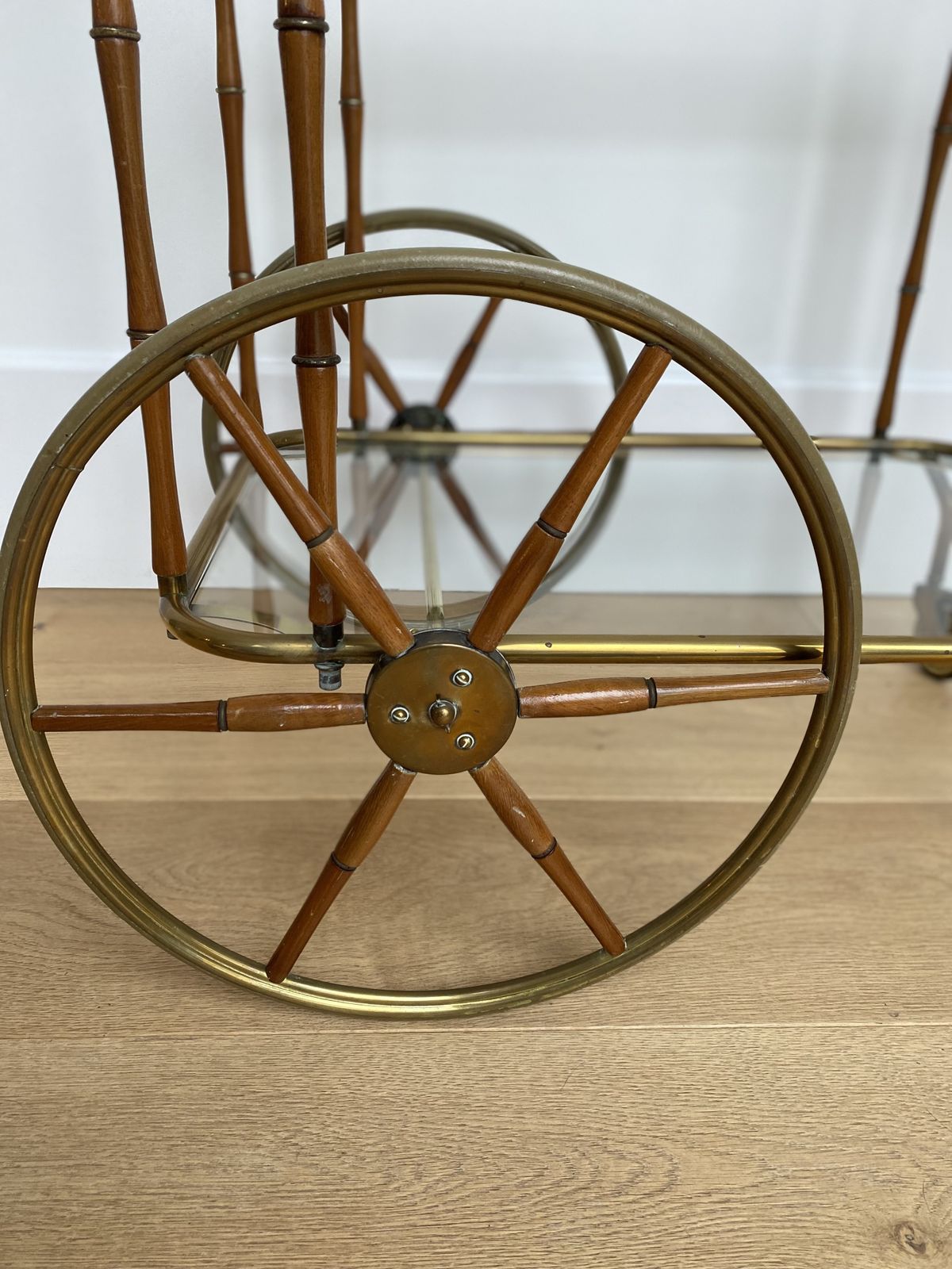 A Rare 20th Century C1970 Faux Bamboo And Brass Drinks Trolley Attributed To Maison Jansen photo vinterior