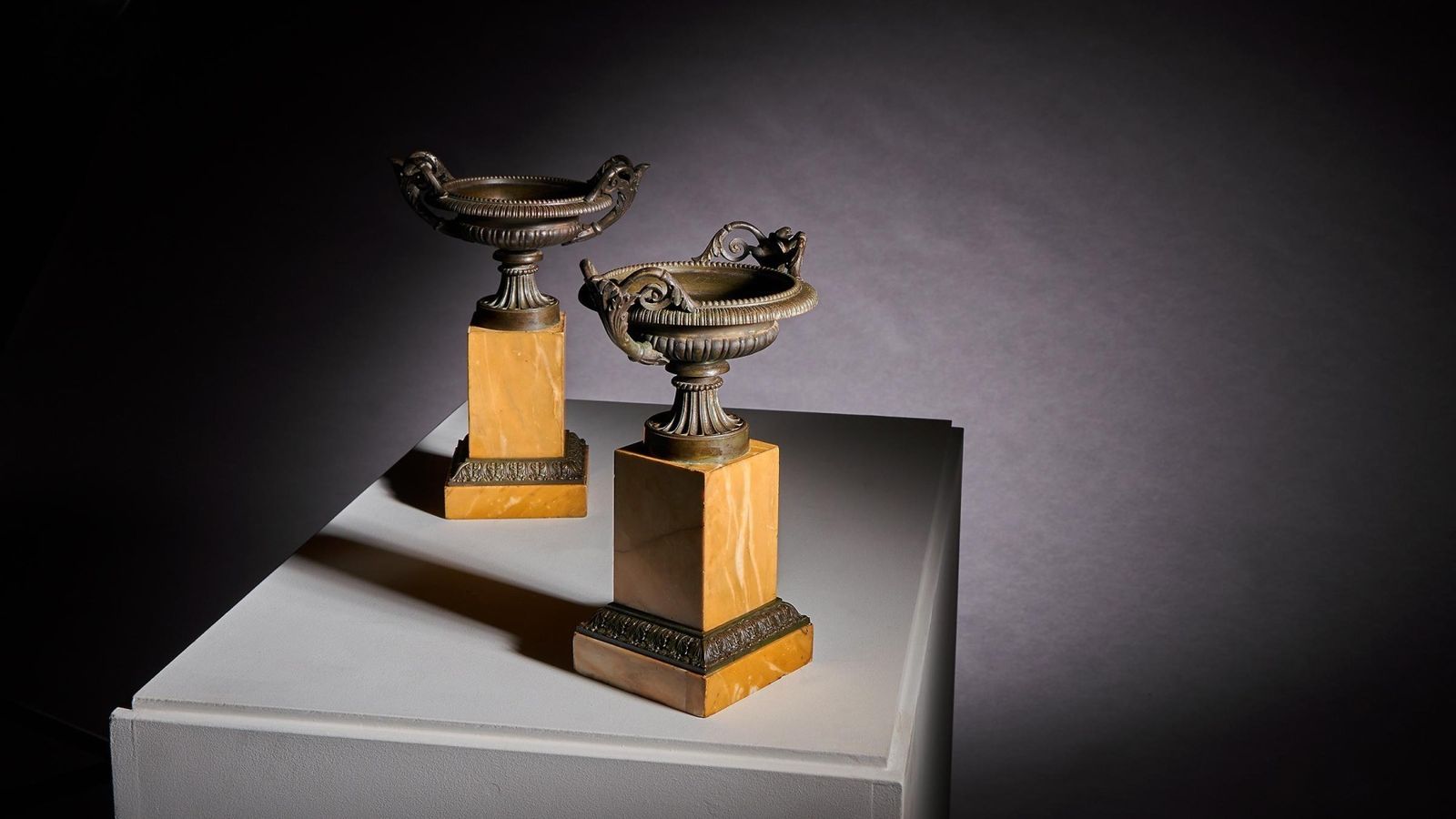 Large Pair Of Early 19th Century French Grand Tour Bronze And Siena Marble Tazzas photo vintage