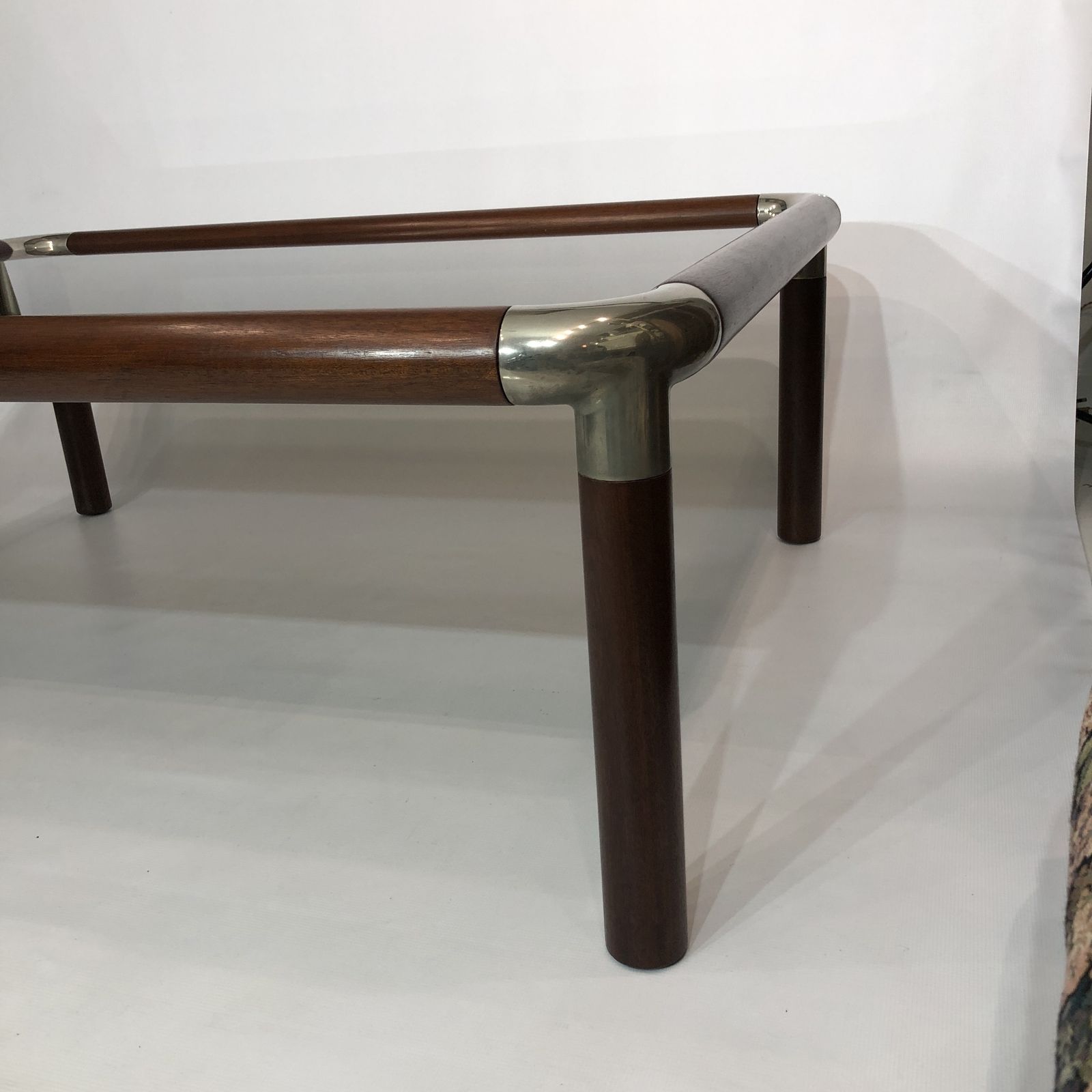 photo for sale Large Mahogany Wood Chrome Coffee Table Smoked Glass Mid Century Hollywood 1970s