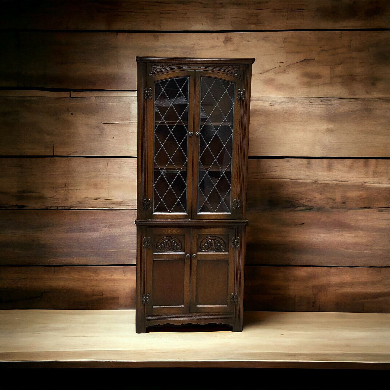 Old Charm Wood Brothers / Oak Corner Cabinet / Light Oak Traditional Colour /Made In England Dated 1970s