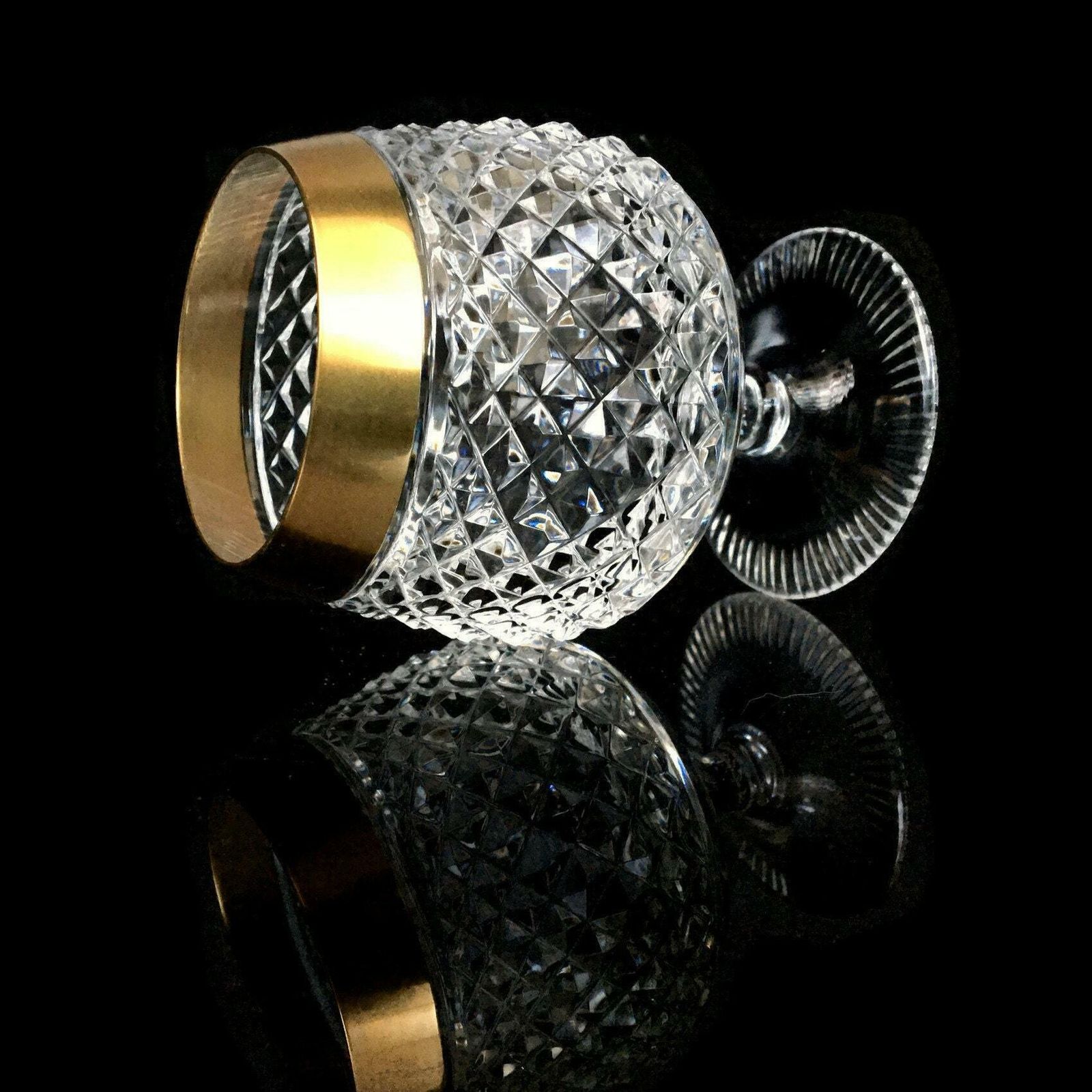Kristallen Cognacglazen Klein | 6 Stuks Proefglazen | Diamantsnede | 24k Goud | Ca. Jaren 1950 photo furniture