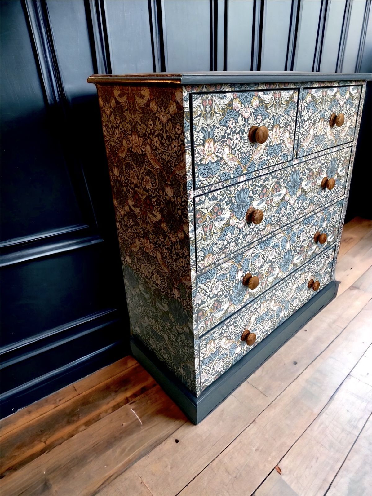 Upcycled Pine Chest Of Drawers, William Morris Print , Living Room, Dining Room, Hall , Kitchen Storage. photo buy
