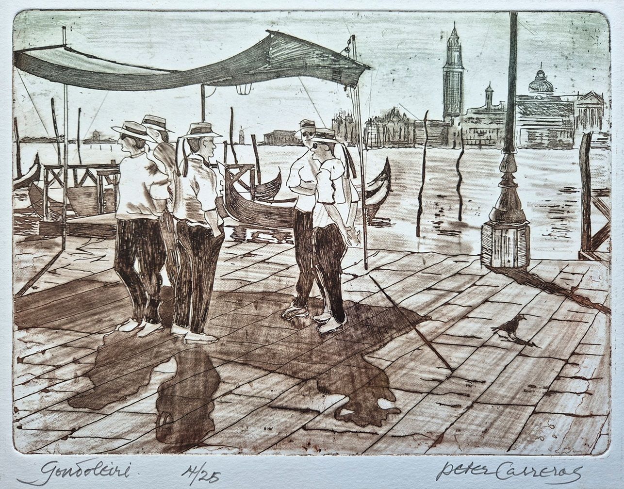 20th Century British Art By Peter Carreras    Gondoleiri (Original Etching)