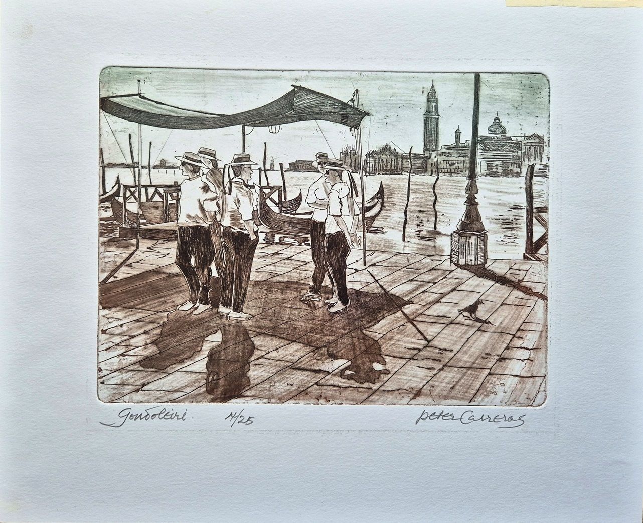 20th Century British Art By Peter Carreras    Gondoleiri (Original Etching) photo furniture