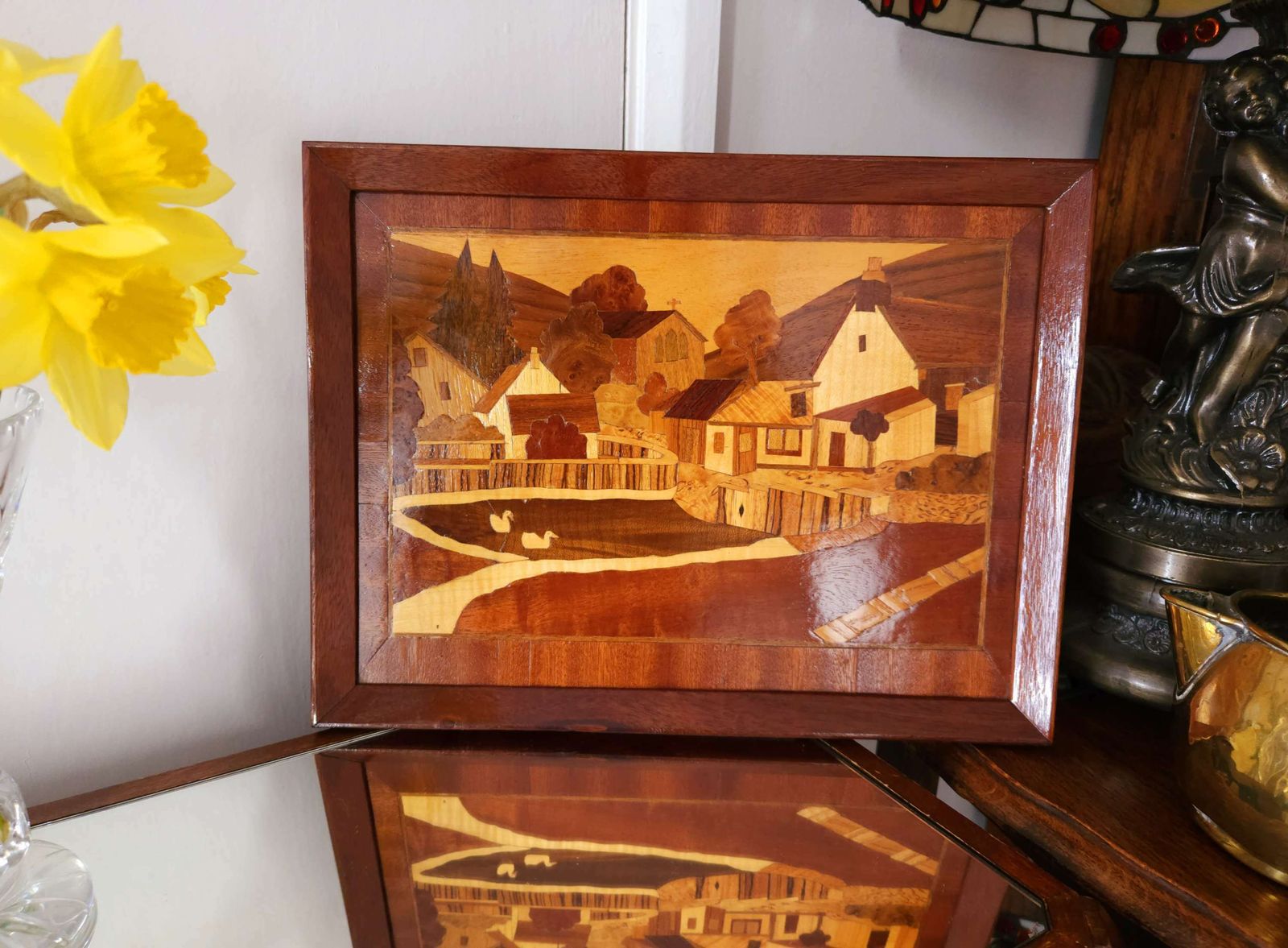 Wood Framed Marquetry Artwork Of Worth Matravers, Dorset photo furniture