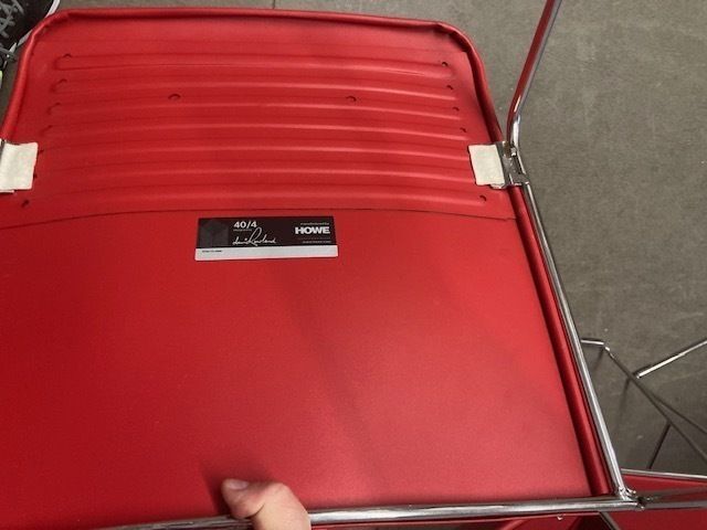 Group Of Four Design Chairs Like New David Rowland Chrome And Red Seat photo vinterior
