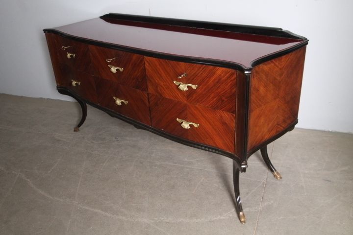 Rosewood Chest Of Drawers From The 50s Spectacular Glass On A Bordeaux Top