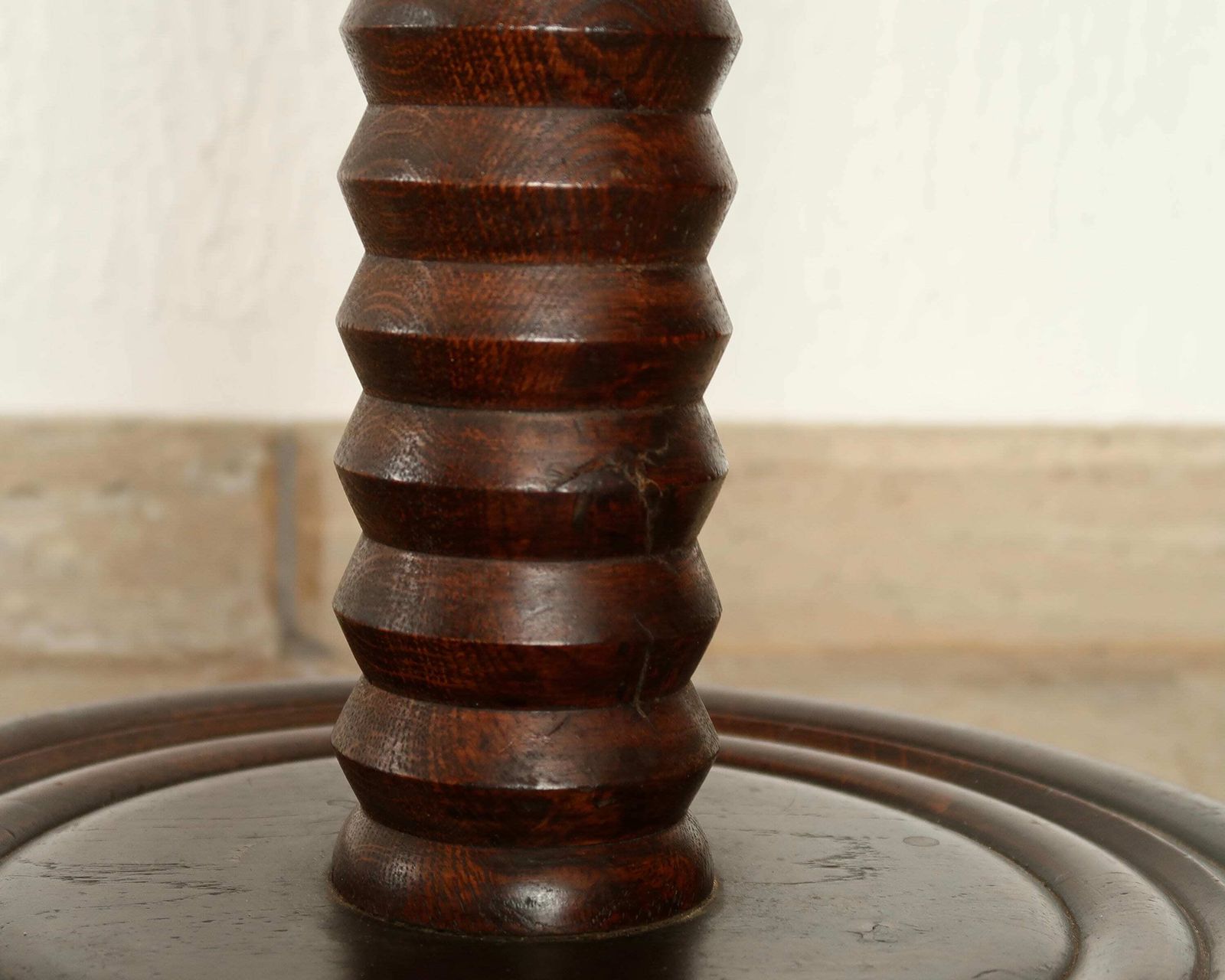 French Wooden Floor Lamp By Charles Dudouyt, Hemp Lampshade, 1940s / Column, Brancusi Style, Dark Wood, Mountain Country Furniture photo buy