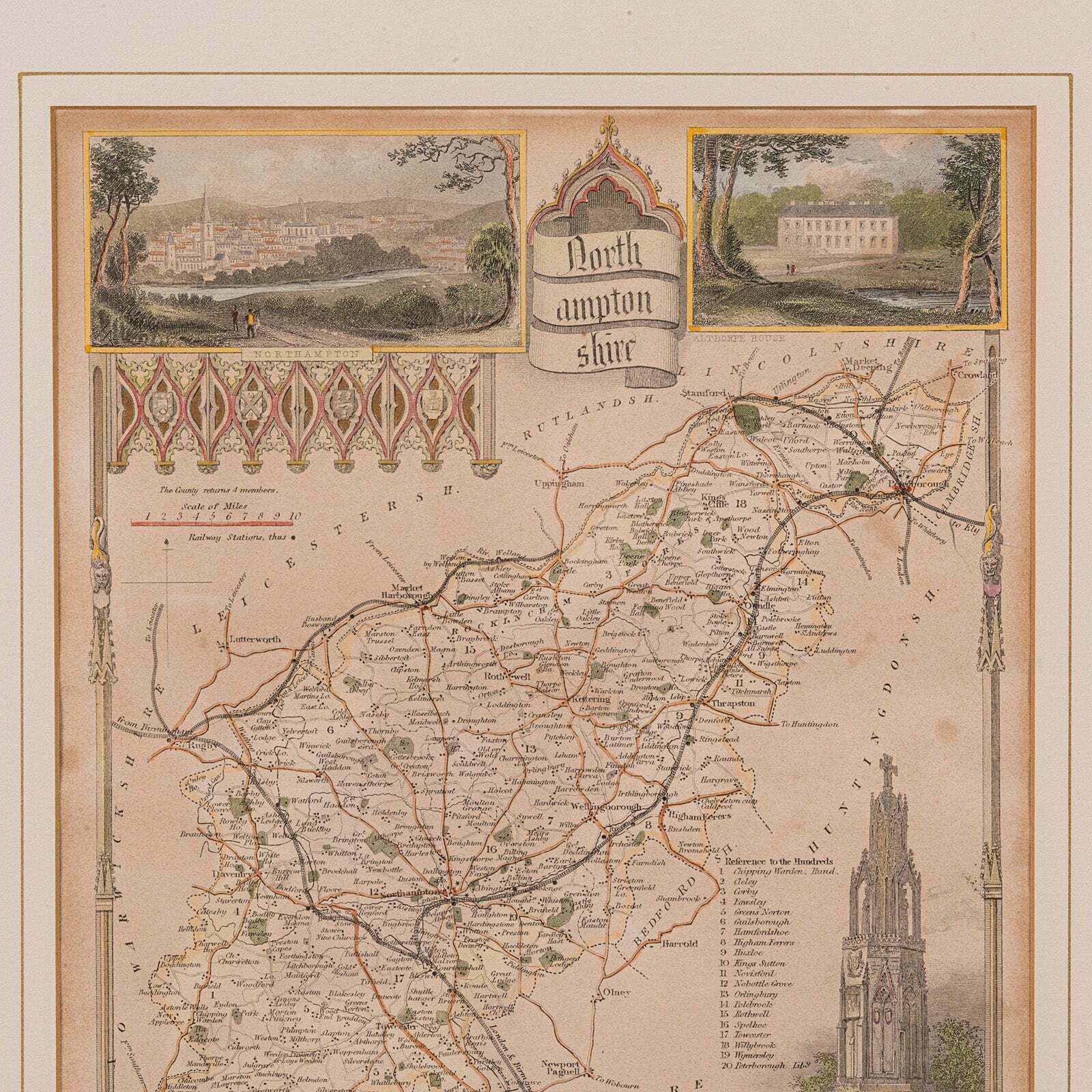 Antique Lithography Map, Northamptonshire, English, Framed Cartography, C.1860 photo 295.0