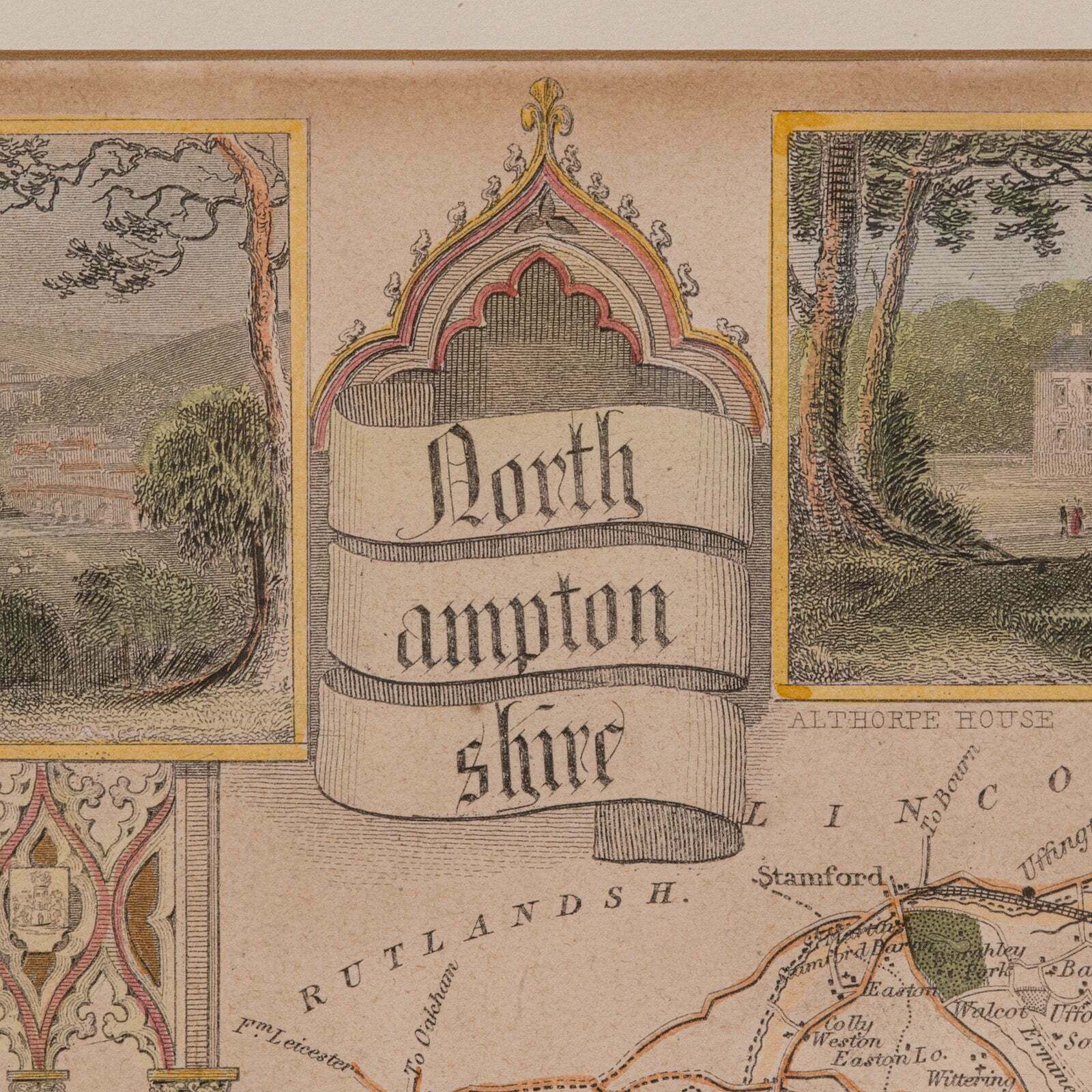 Antique Lithography Map, Northamptonshire, English, Framed Cartography, C.1860 photo buy