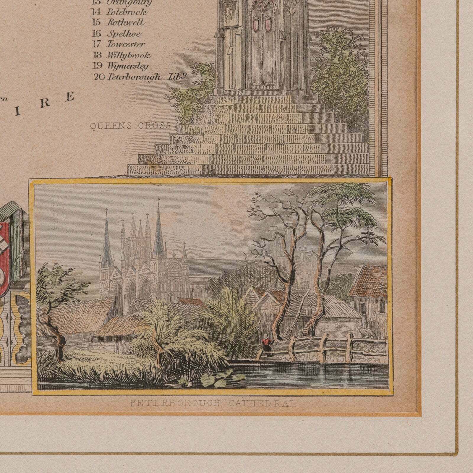 Art Antique Lithography Map, Northamptonshire, English, Framed Cartography, C.1860 photo