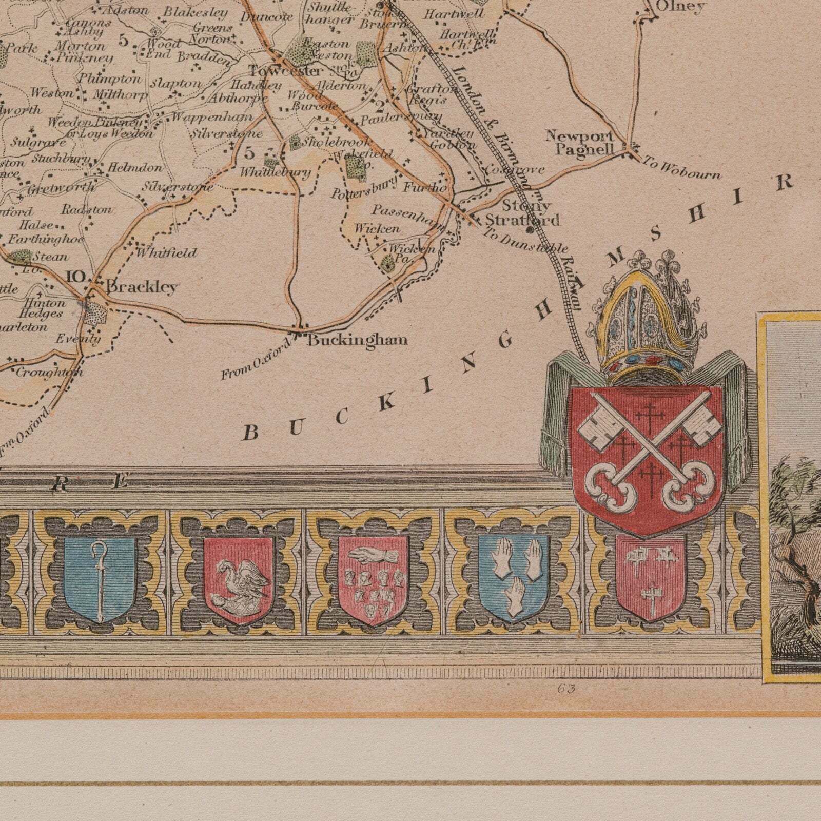 295.0 Antique Lithography Map, Northamptonshire, English, Framed Cartography, C.1860 photo