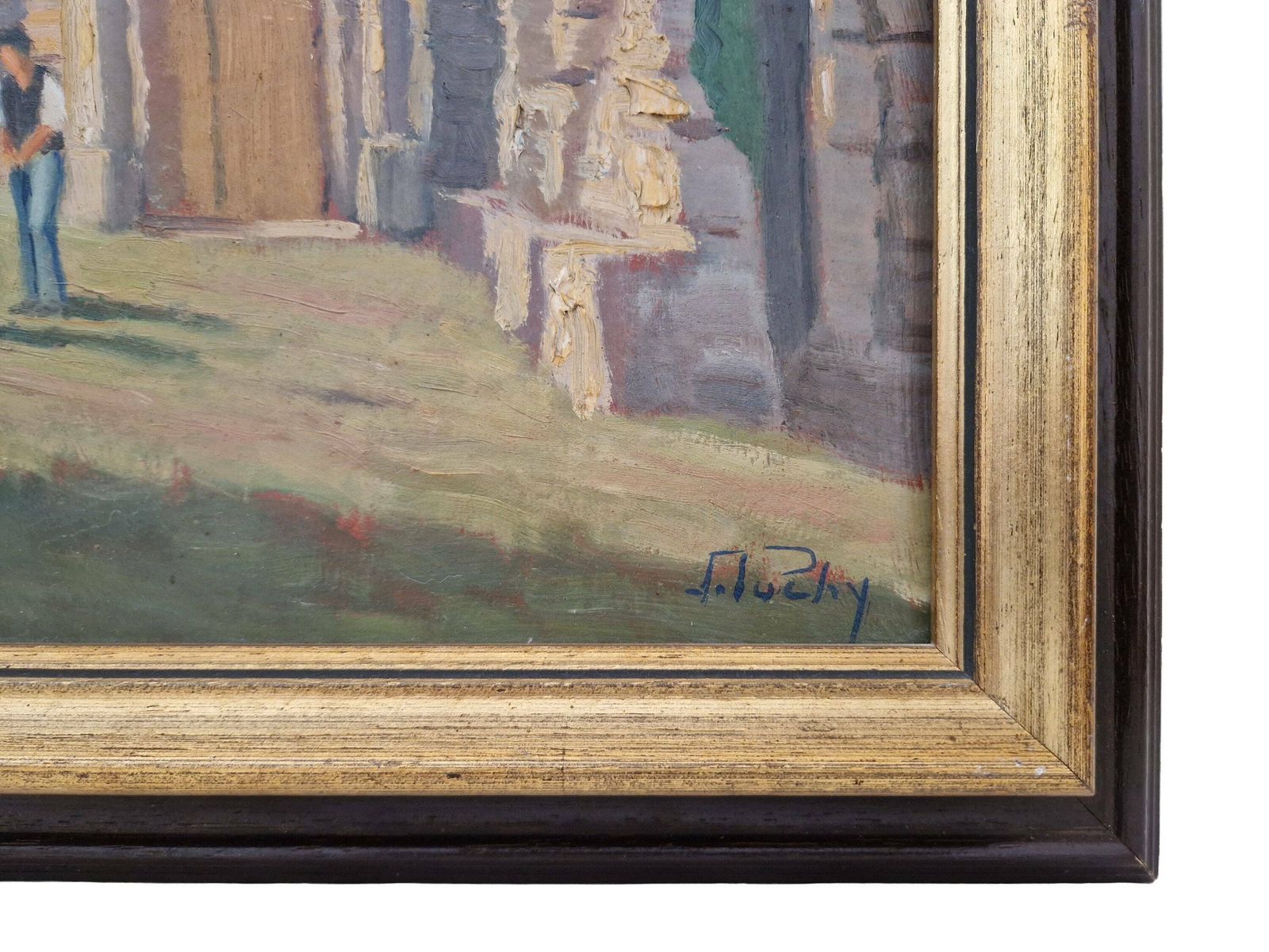 photo furniture Impressionistisch schilderij van een kerk in de Provence, ingelijst rustiek Frans wanddecor