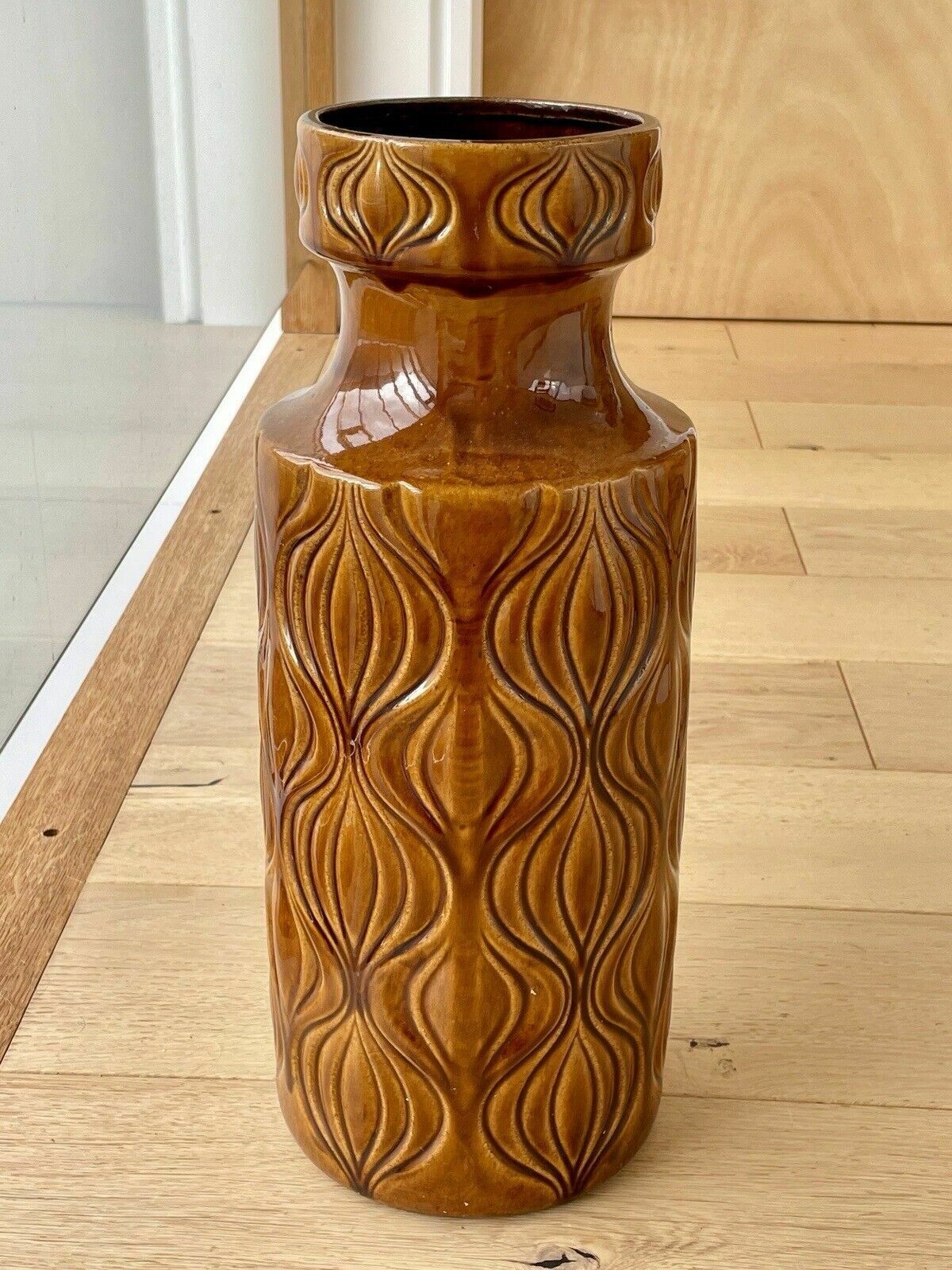 Xl Scheurich West German Floor Vase Amsterdam/Onion Pattern In Amber 485 45 Af photo vinterior