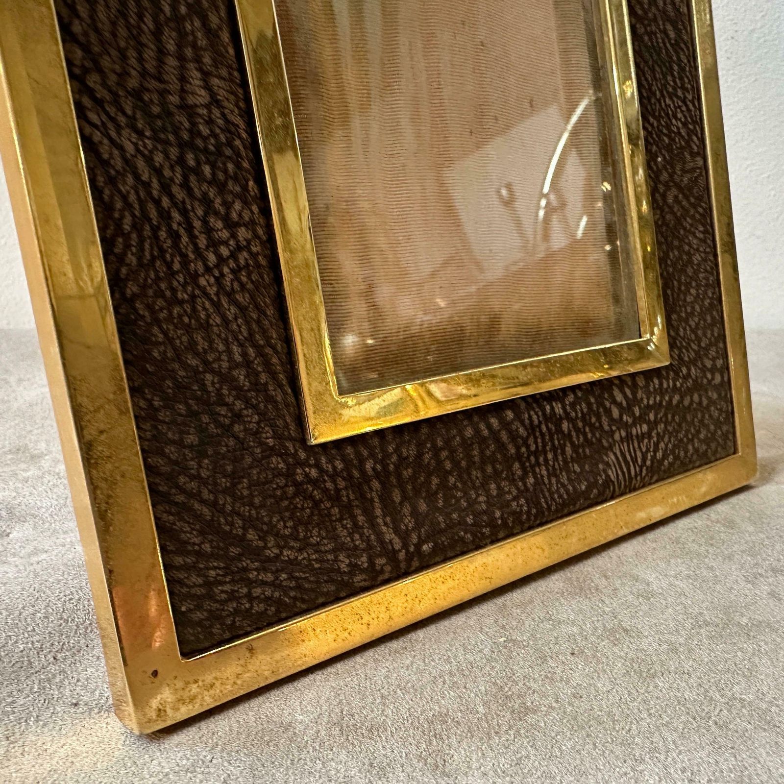 photo for sale A 1970s High Quality Mid Century Modern Brass And Skin Italian Picture Frame