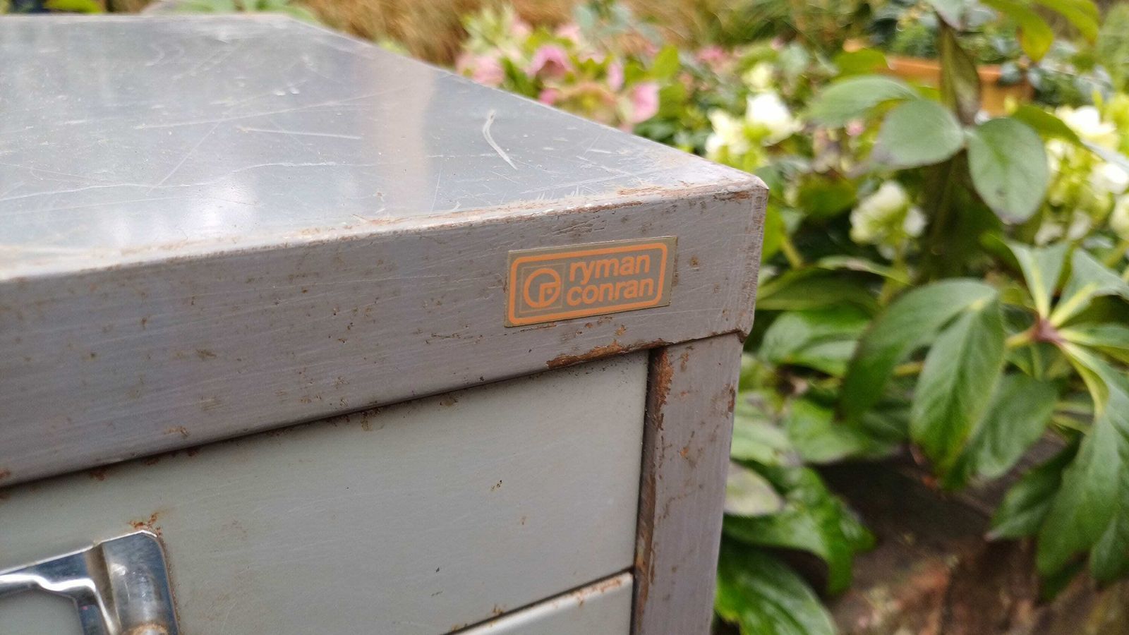 Retro Vintage Flight Of Metal Drawers Storage Tools Artisan Desk Surface. photo vinterior