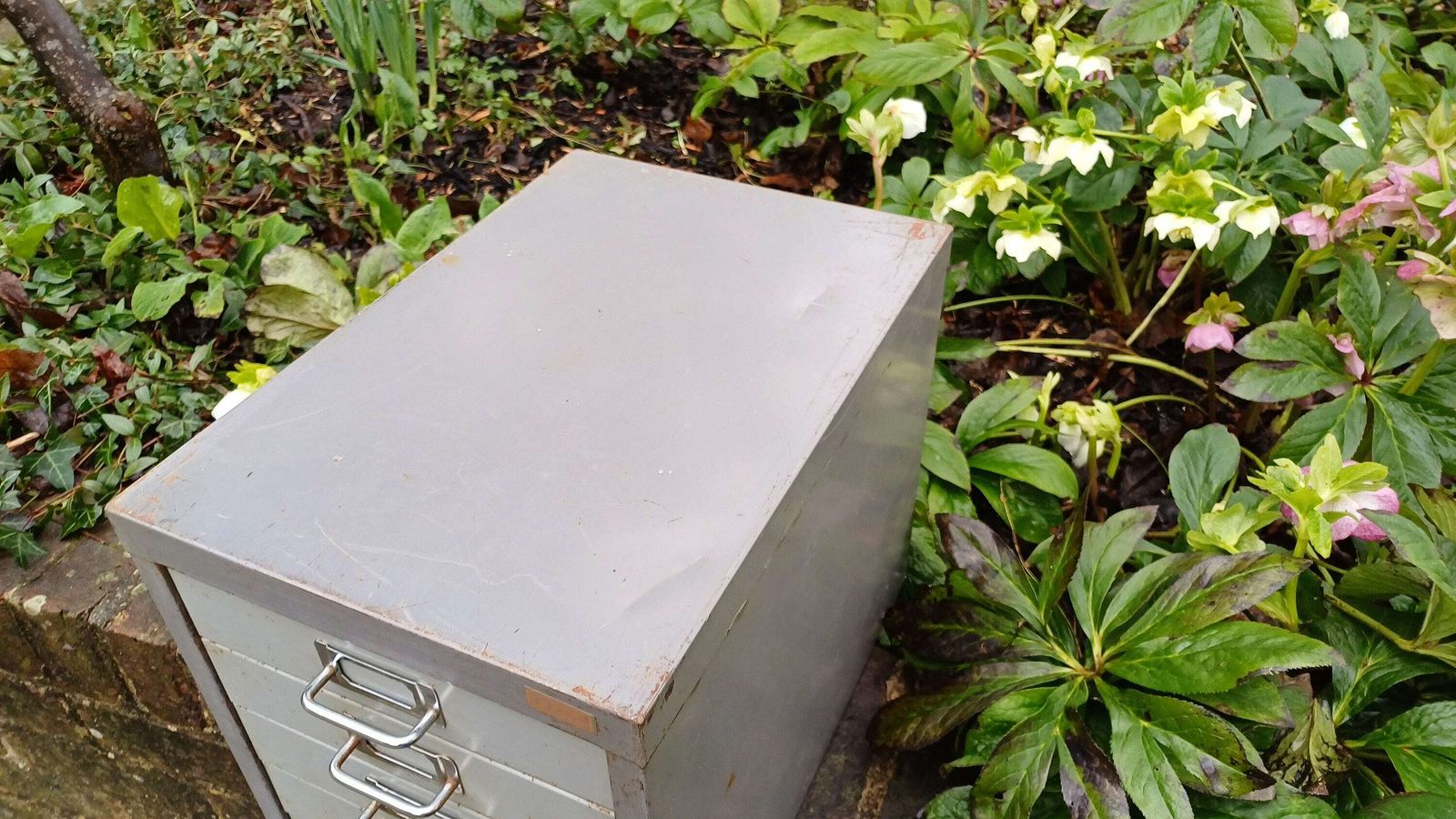 Retro Vintage Flight Of Metal Drawers Storage Tools Artisan Desk Surface. photo for sale