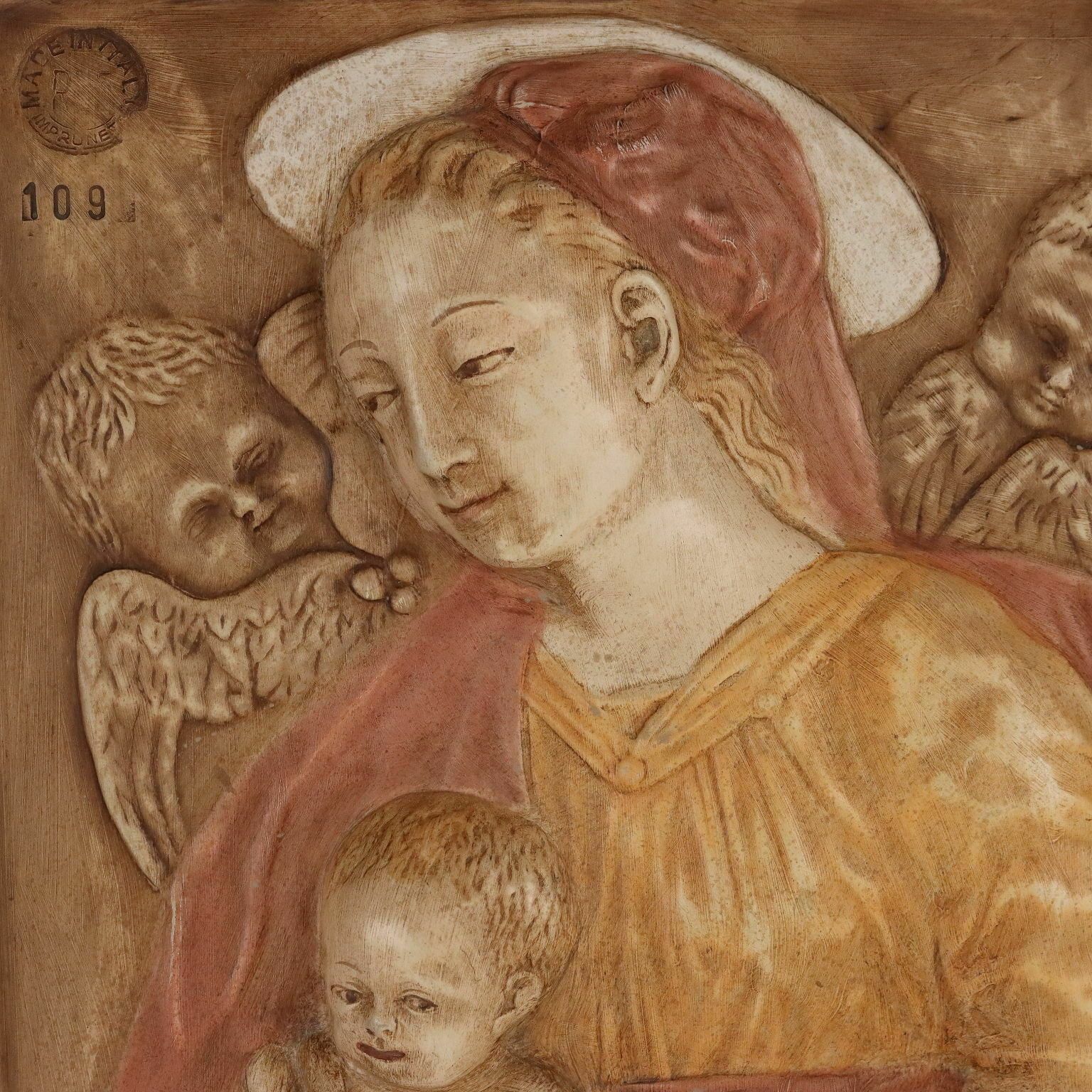 Ancient Sculpture Virgin Mary Italy '900 Bas Relief Plaster photo for sale