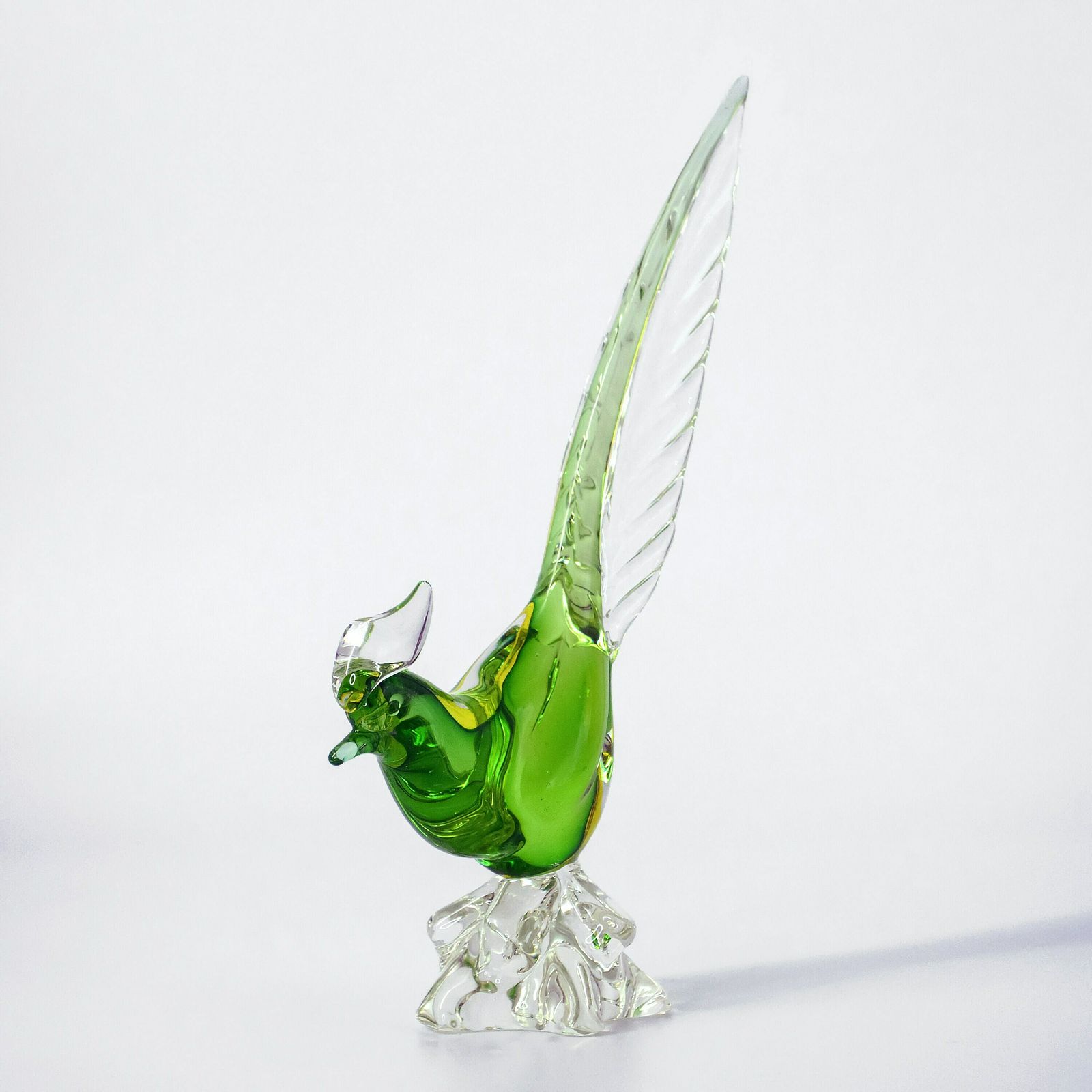 Mid Century Art Glass Pheasant Bird | Mcm Glass | Bird Lover Gift | Green Glass Bird Figurine | Sommerso Glass photo furniture