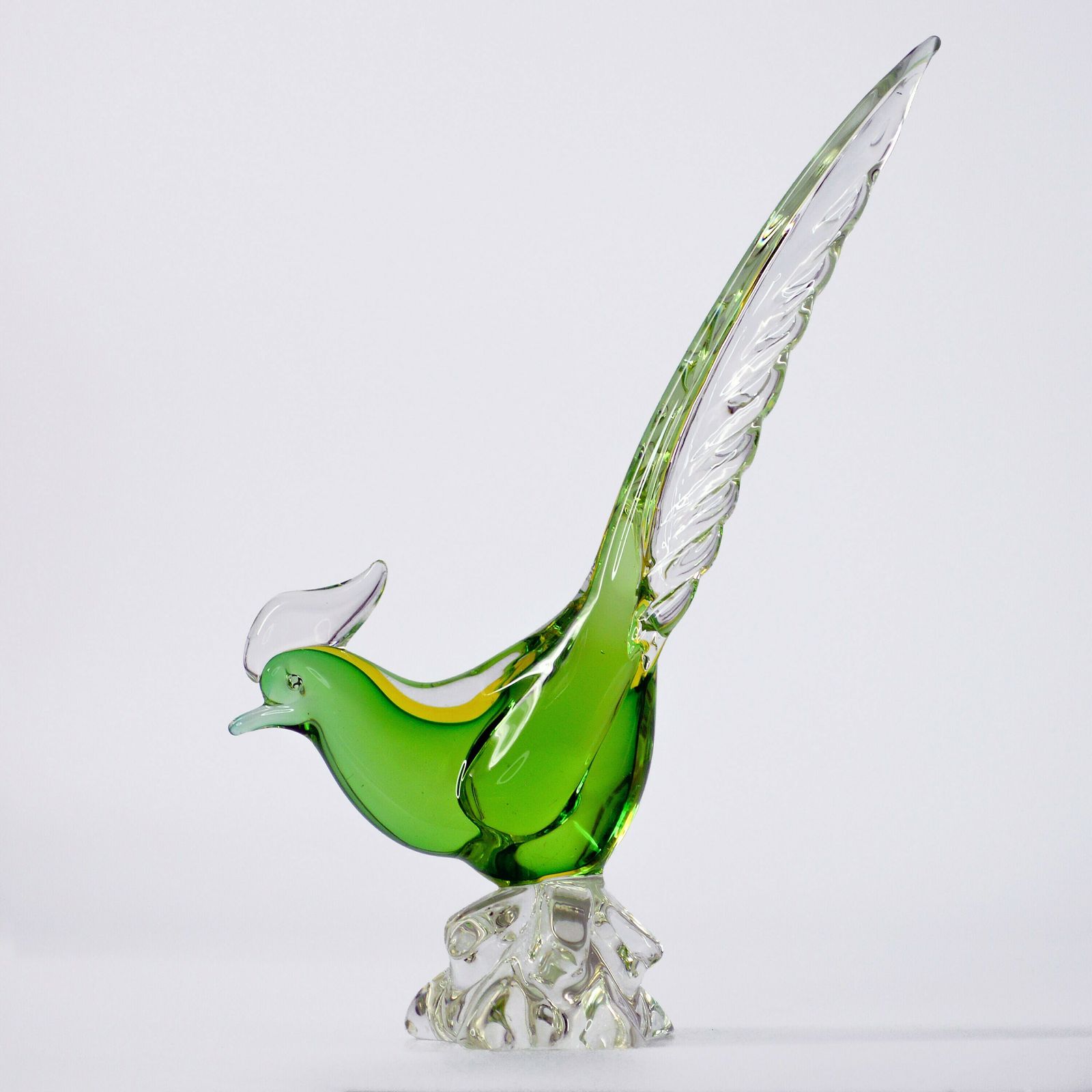 Mid Century Art Glass Pheasant Bird | Mcm Glass | Bird Lover Gift | Green Glass Bird Figurine | Sommerso Glass photo 87.0